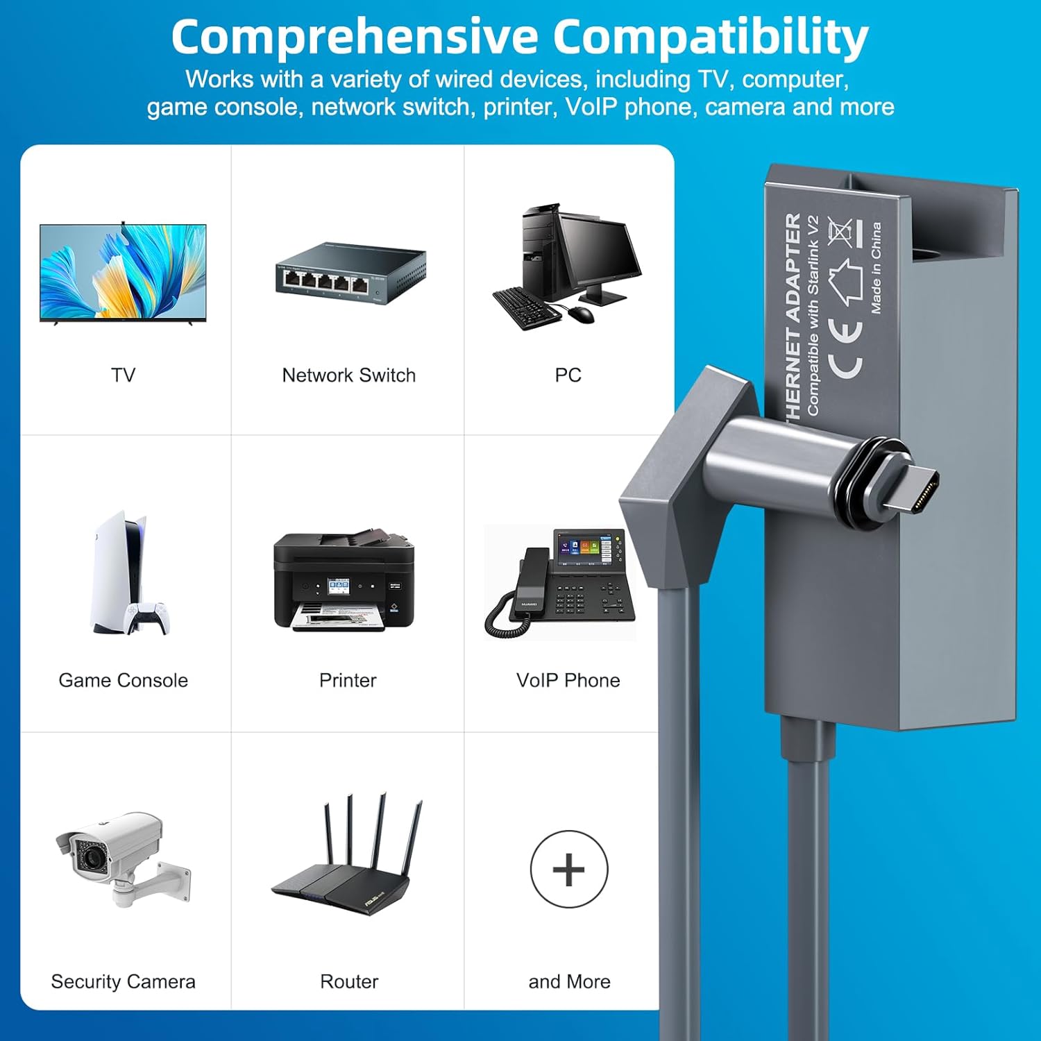 Starlink Ethernet Adapter for Rectangular Satellite Internet V2/Gen 2
