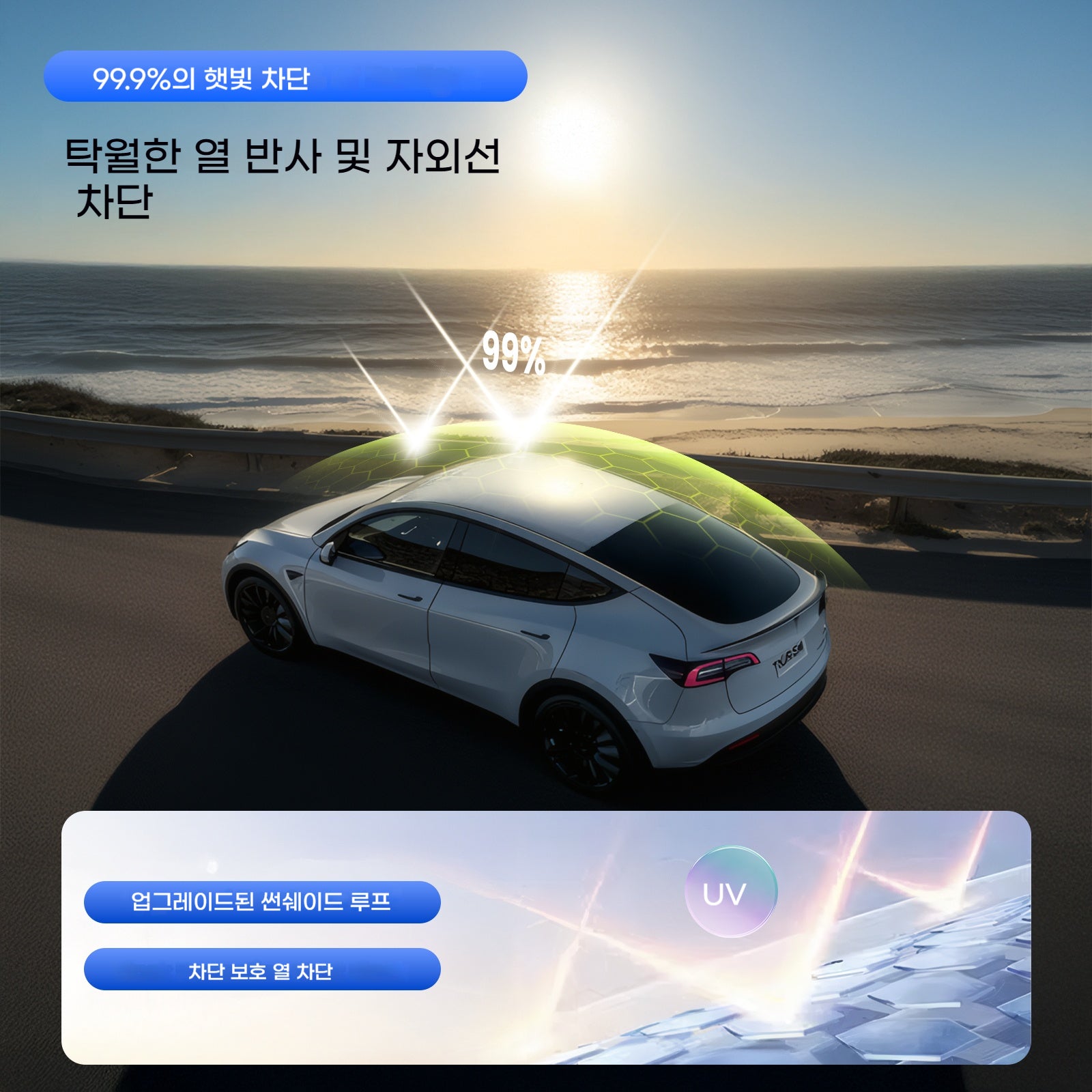 Tesla Model Y & Model Y Juniper Power Sunshade Voice-Controlled Electric Sunshade Tesstudio® 테슬라 모델 Y & 모델 Y 주니퍼 파워 선셰이드 음성 제어 전기 선셰이드