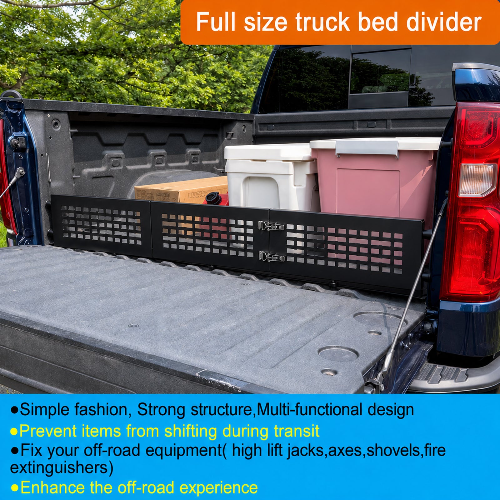 Truck Bed Cargo Divider – Fits Silverado, F150, F250, Sierra, Titan | Foldable, No Drill