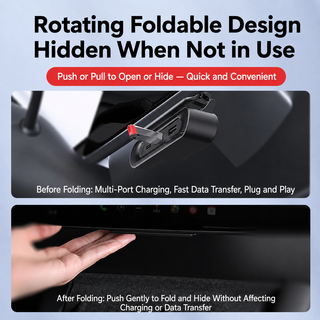 Fold-Away Hidden 3-Port Charging Dock for Tesla Model Y L 2025.11+