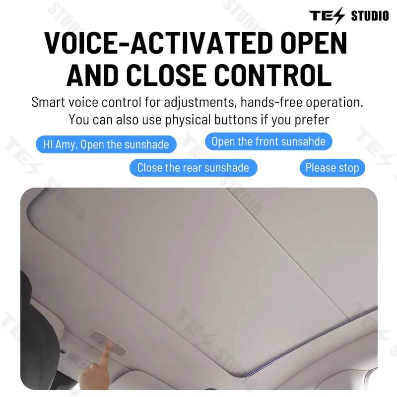 Tesstudio Tesla Model Y Voice-Controlled Electric Sunshade with Ambient Lighting/테스튜디오 테슬라 모델 Y 음성 제어 전동식 선쉐이드(앰비언트 조명 포함) - 롤러 스타일