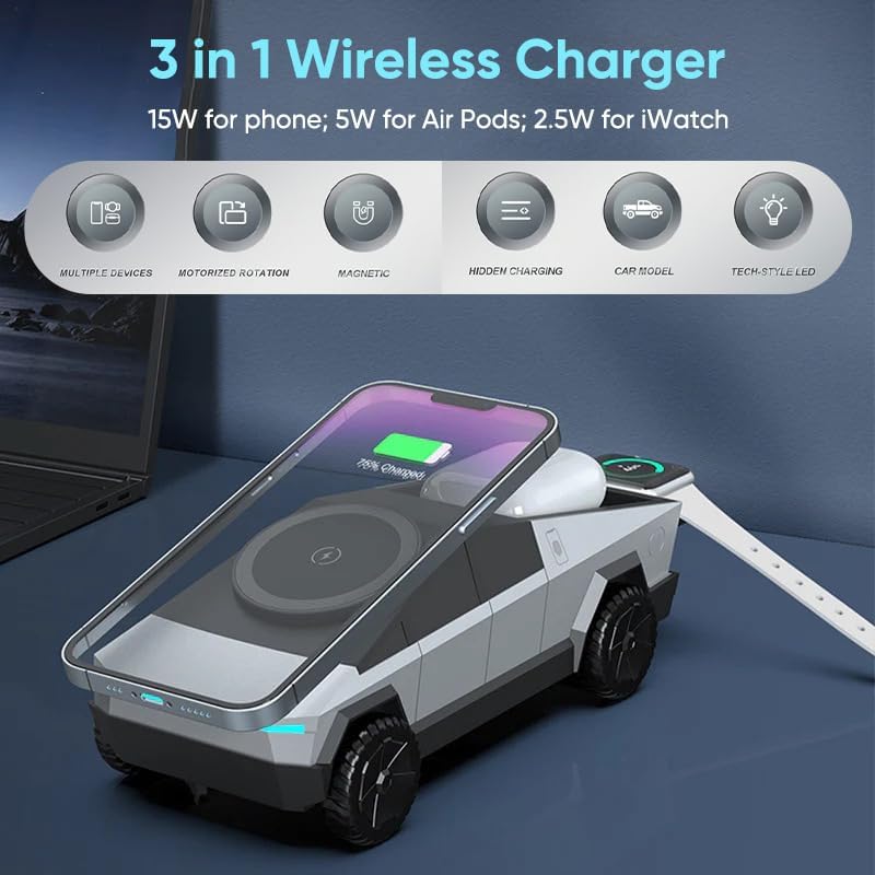 Cybertruck Style 3-in-1 Wireless Charger for iPhone, Watch & AirPods