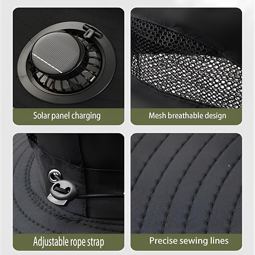 Solar-Powered Cooling Hat with USB Fan Outdoor Wide Brim Hat Tesstudio®