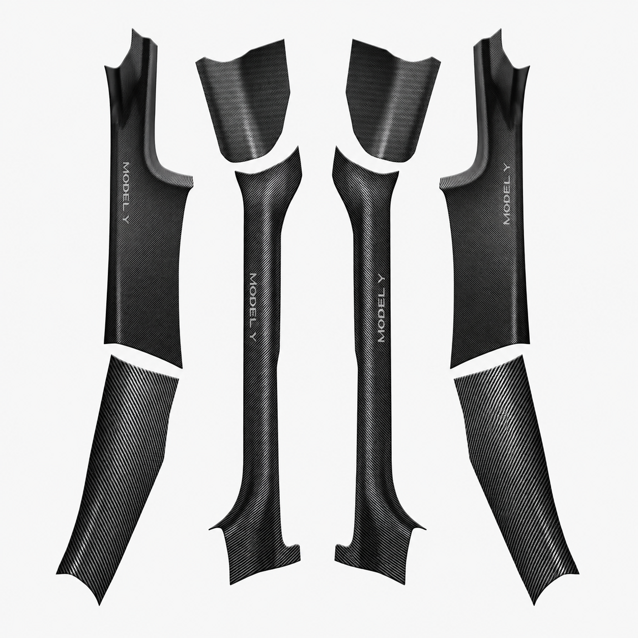 8-Piece Carbon Fiber Pattern ABS Door Sill Protector Set for Tesla Model Y Juniper / Model Y L, Laser-Engraved with C-Pillar Covers