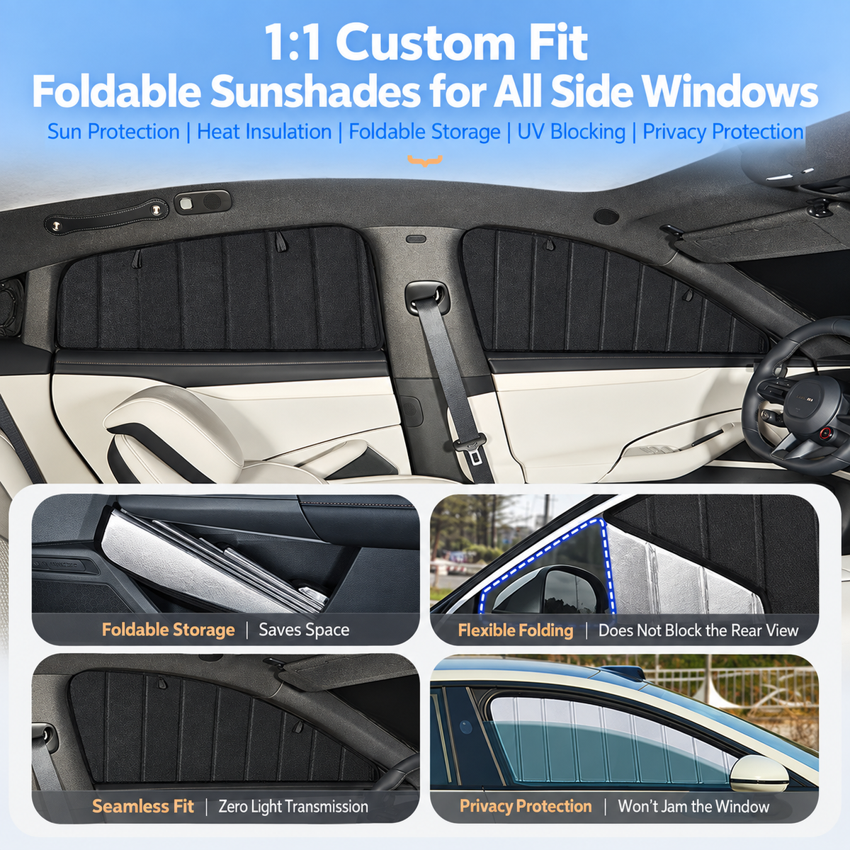 Foldable Privacy Window Sun Shades for Rivian R1S / R1T (2022–2025)