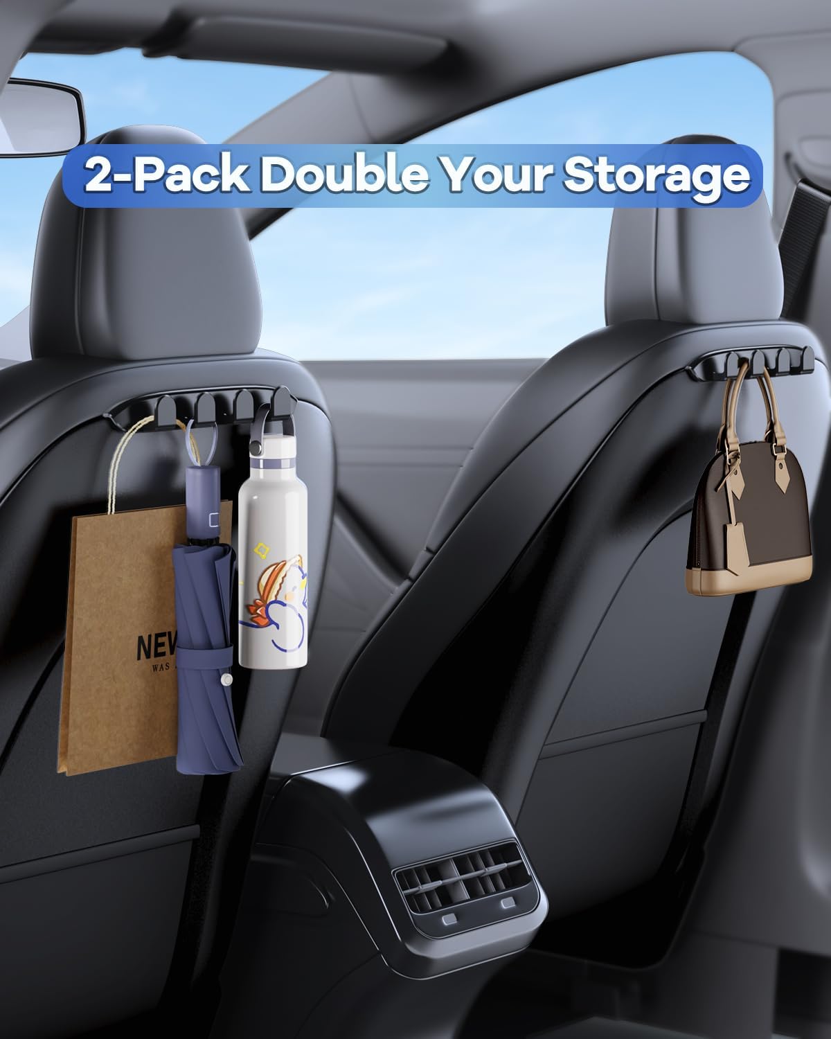 2026 2 Pack Car Seat Hooks for Tesla Model Y(Juniper) Model 3(Highland) Accessories for Bags, Handbag Backpack Grocery