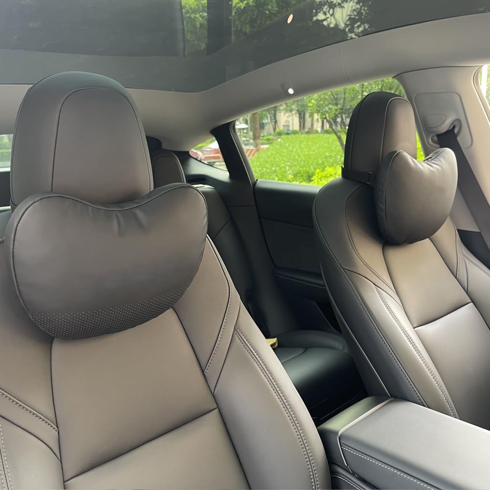 2026 Tesstudio Nappa Leather Headrest Pillow 2 Packs for Tesla Neck Pillow Uniquely Designed for Tesla Model Y/3/S/X