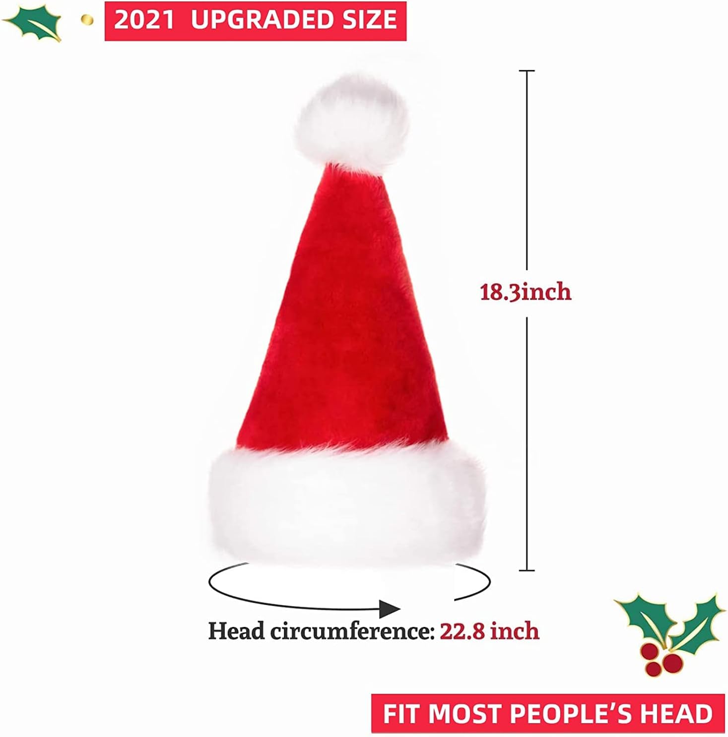 Fluffy Santa Hat for Adults – Soft Plush Velvet Comfort Christmas Hat, Classic Red & White Xmas Holiday Party Costume Accessory