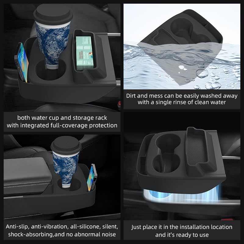 Tesla Model Y Standard Centre Console Cup Holder with Storage Box | Eyeglass Organizer Silicone Insert Tray