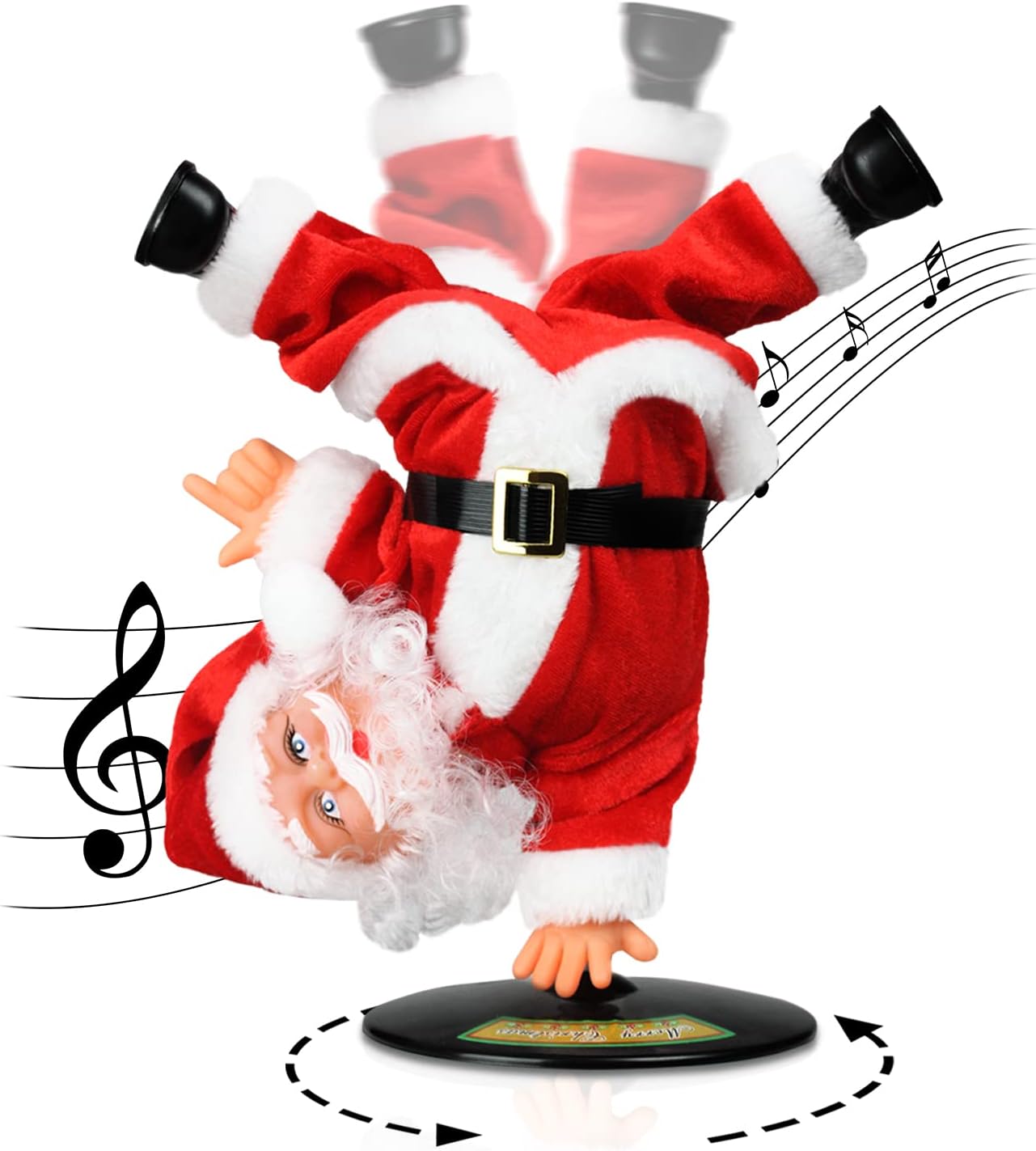 Dancing Santa Claus with Music Animated Christmas Plush — Farting Upside-Down Spinning Electric Singing Santa Toy, Funny Christmas Stuffed Ornament Gift