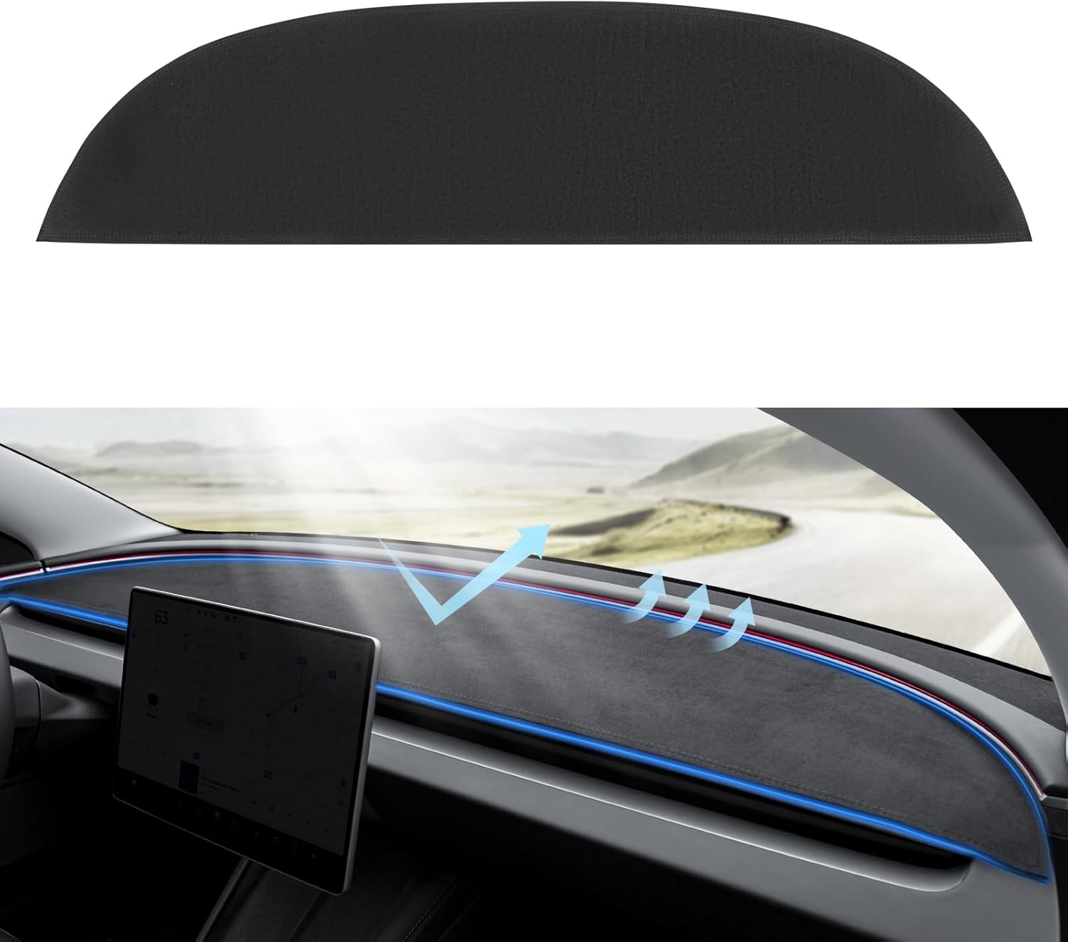 Tesstudio 2026 Anti-Glare and Dustproof Dashboard Cover Suede Dashboard Pad Dash Mat for tesla 3/Y