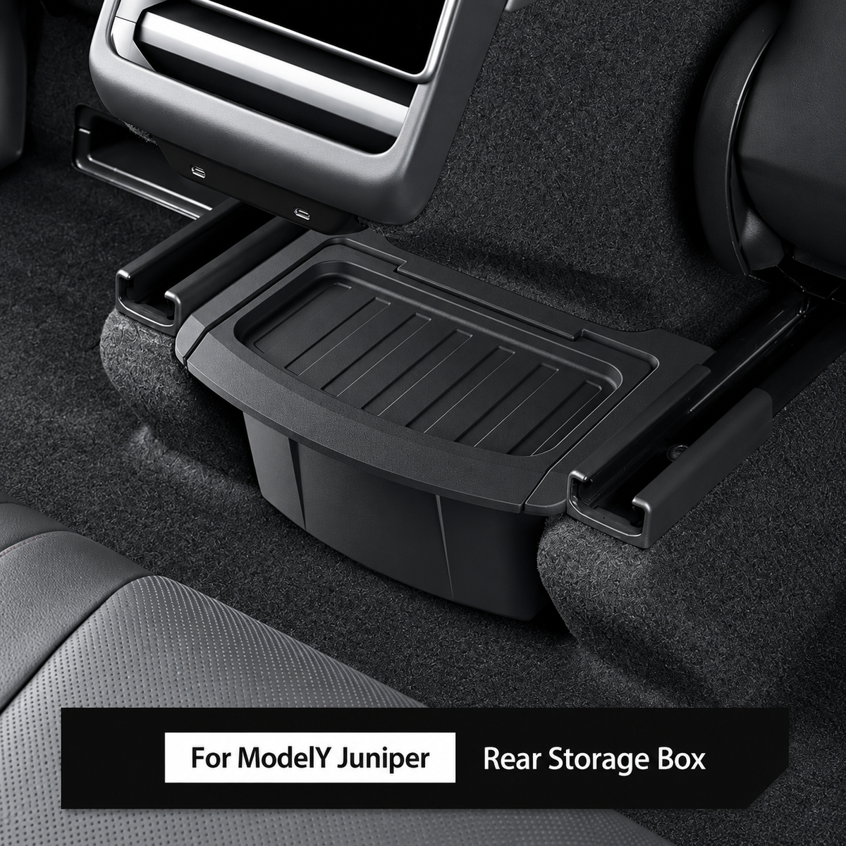 TPE Rear Armrest Storage Box with Flip-Top Lid for Tesla Model Y Juniper / Model Y L