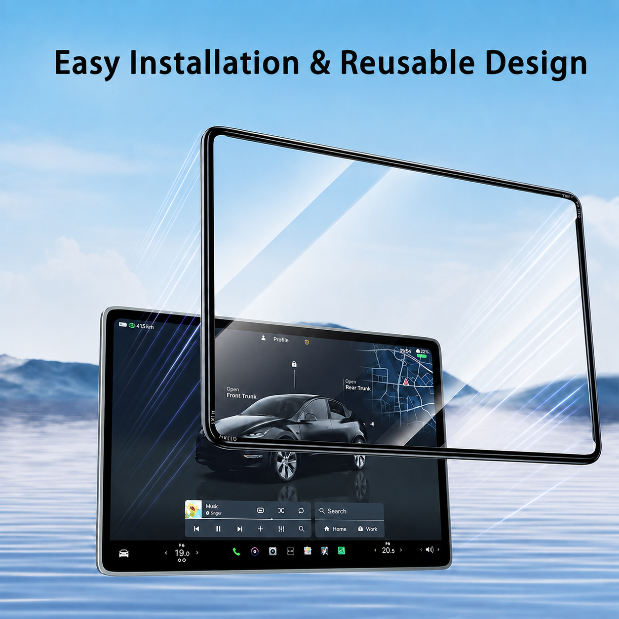 All-in-One Central Screen Tempered Glass & Frame Cover for Tesla Model 3/Y
