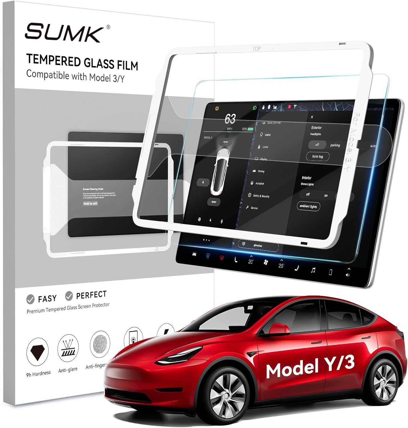 Tesstudio 2026 HD & 9H Anti-scratch Tempered Glass Screen Protector for Tesla Model 3/Y Accessories