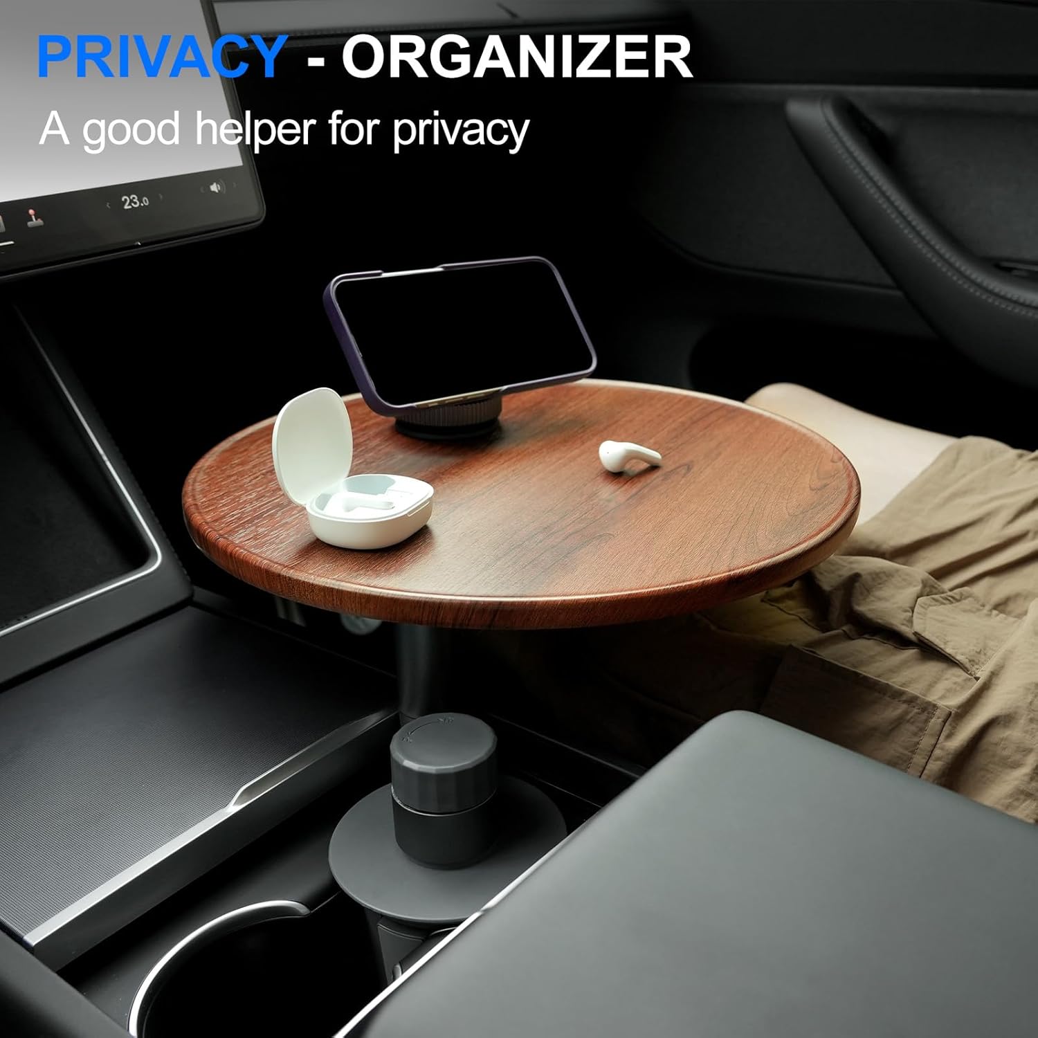 2026 360° Rotating Cup Holder Tray Organizer for Car Center Console, Steering Wheel Tray, Detachable Snack/Drink/Phone Holder for Tesla/Car
