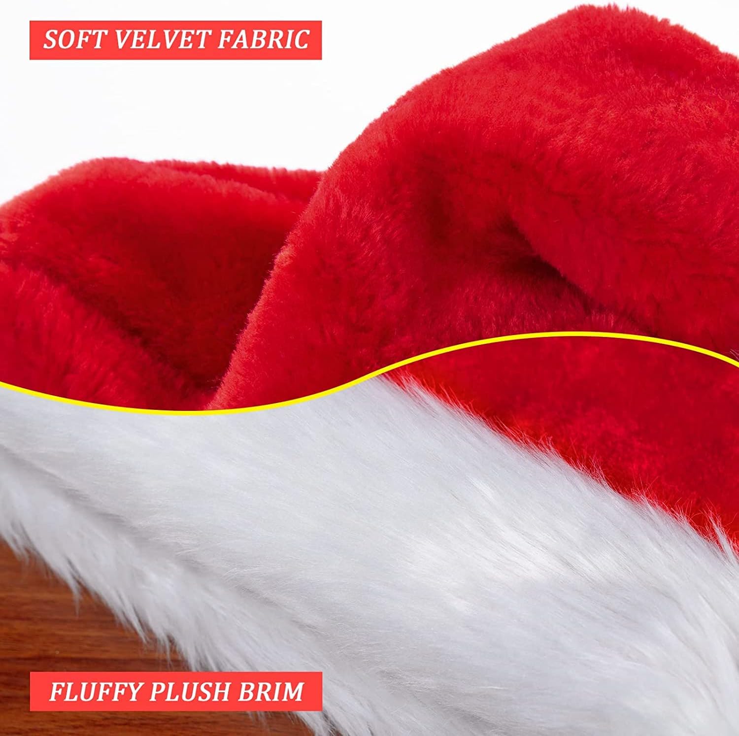 Fluffy Santa Hat for Adults – Soft Plush Velvet Comfort Christmas Hat, Classic Red & White Xmas Holiday Party Costume Accessory