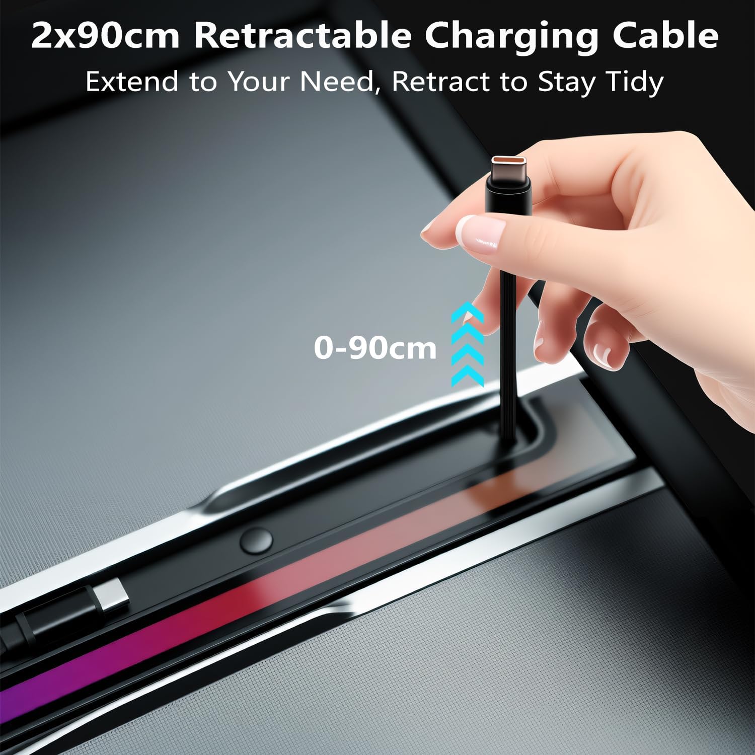 USB Hub for Tesla Model Highland Y & Model Highland 3 | 120W USB-C, RGB, Retractable