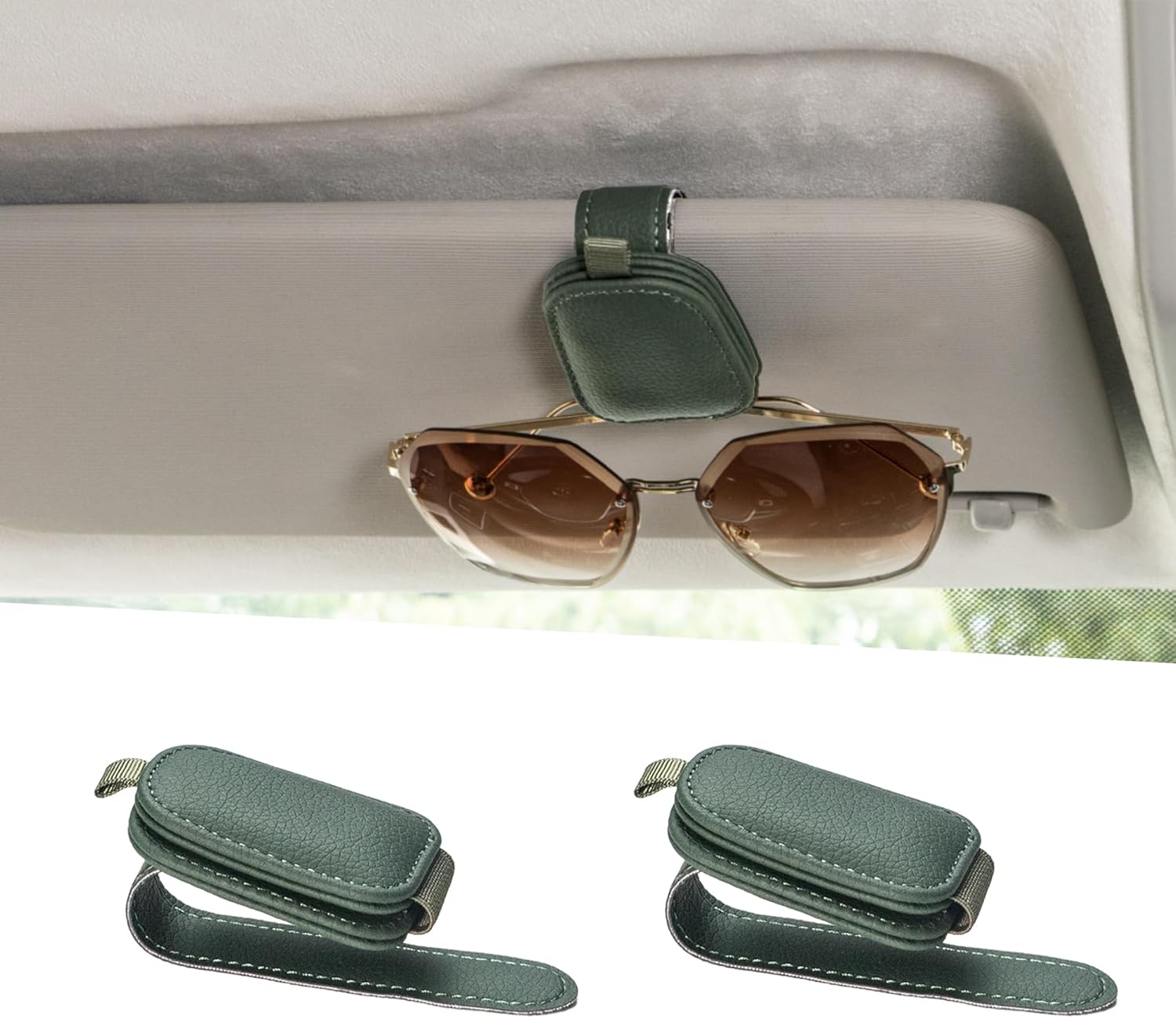 Tesstudio 2026 Sunglass Holder for Car, Magnetic Leather Sunglasses Holder and Ticket Card Clip, Car Visor Accessories