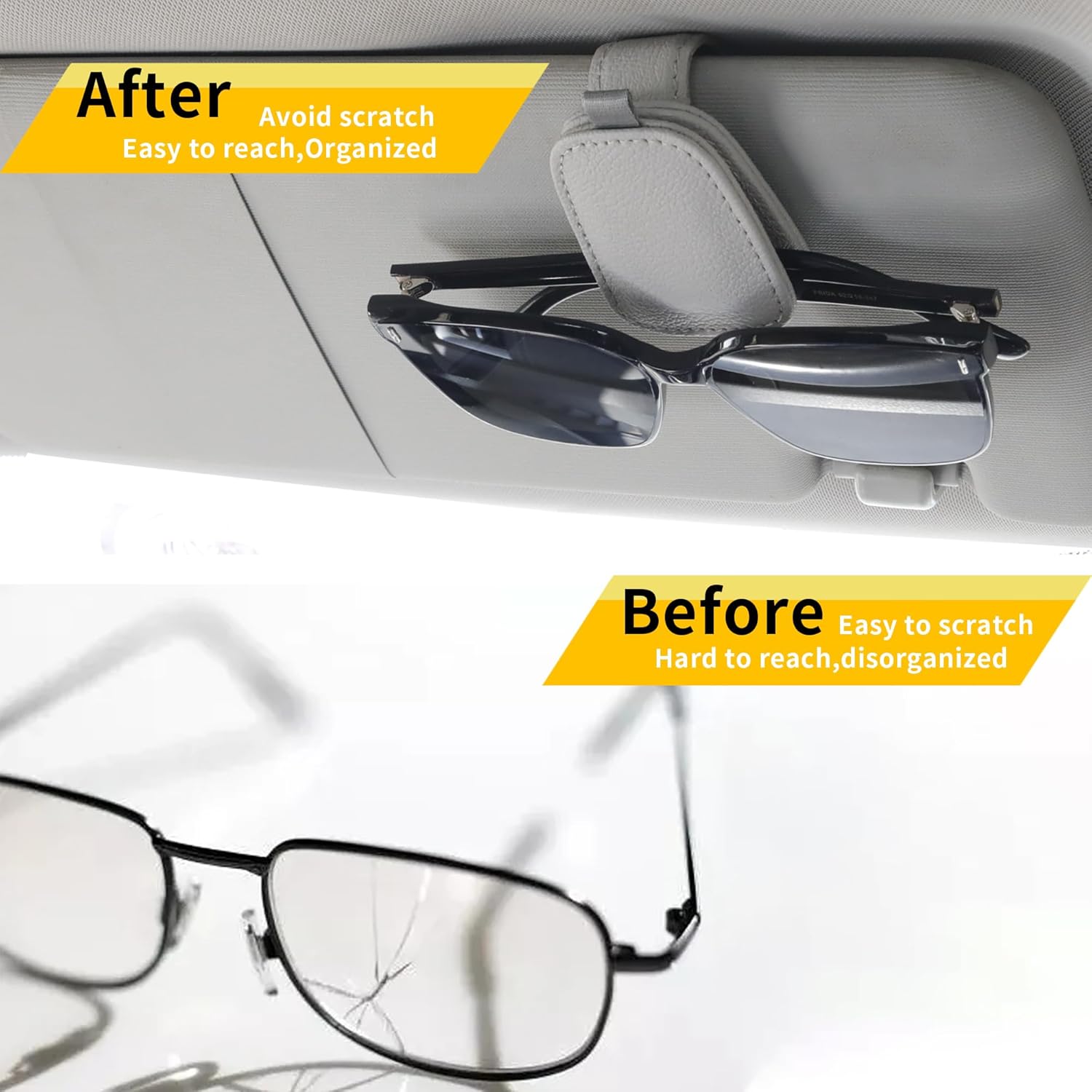 Tesstudio 2026 Sunglass Holder for Car, Magnetic Leather Sunglasses Holder and Ticket Card Clip, Car Visor Accessories