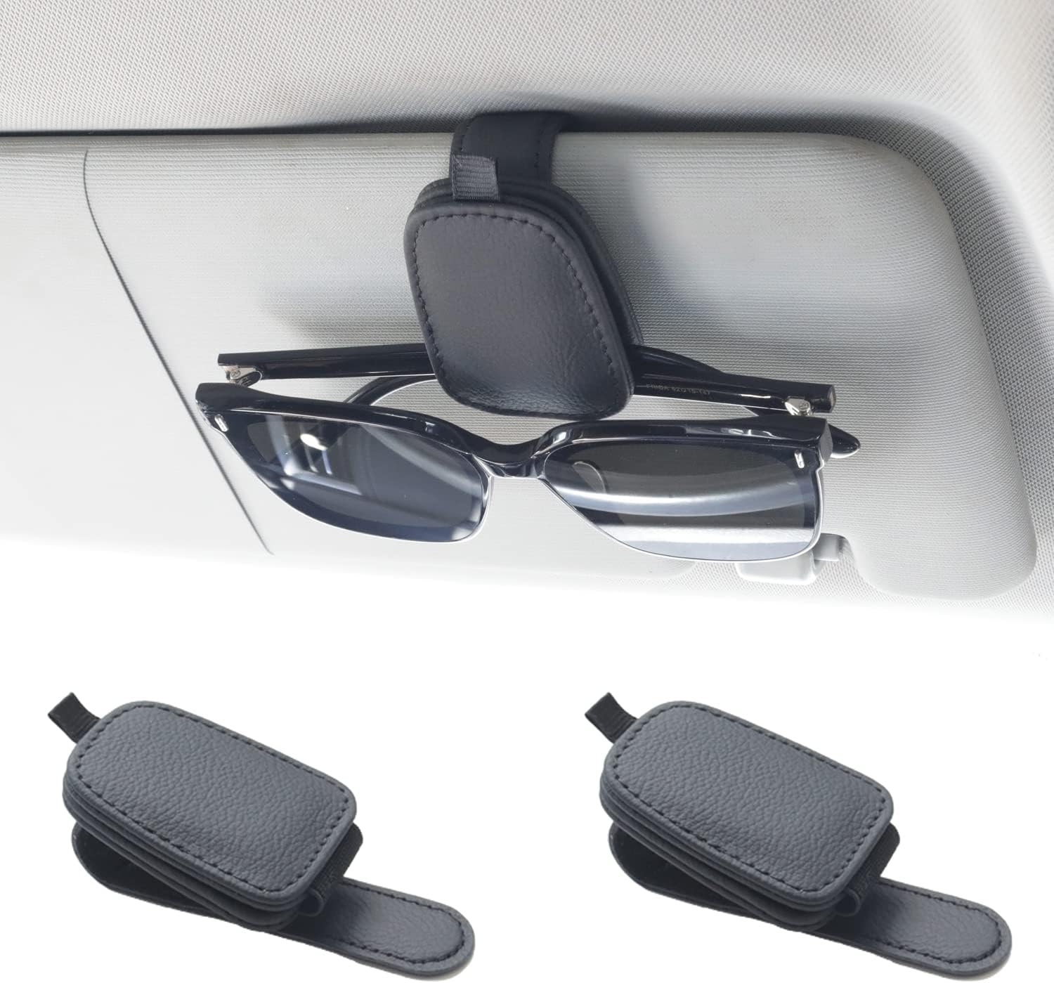 Tesstudio 2026 Sunglass Holder for Car, Magnetic Leather Sunglasses Holder and Ticket Card Clip, Car Visor Accessories