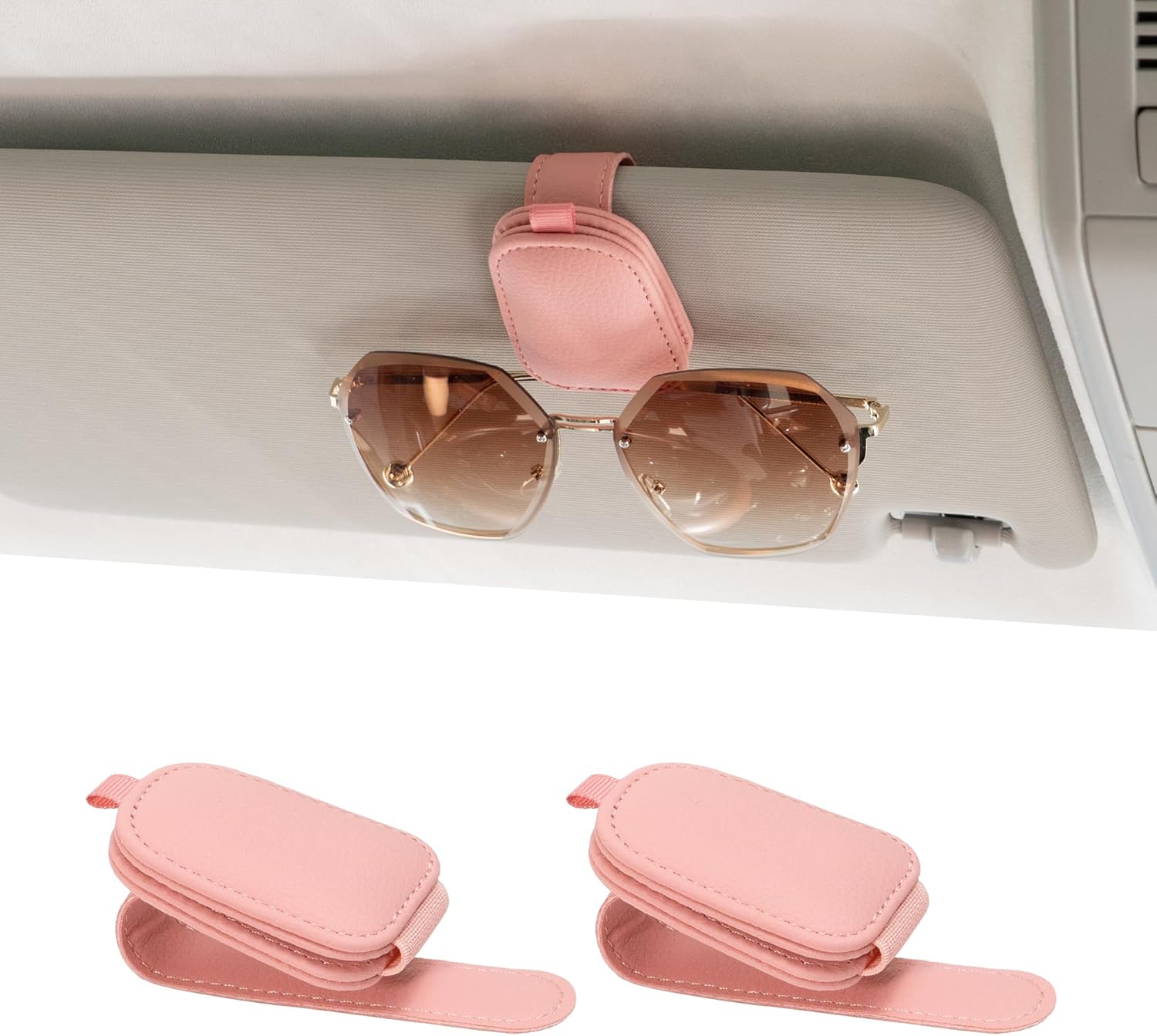 Tesstudio 2026 Sunglass Holder for Car, Magnetic Leather Sunglasses Holder and Ticket Card Clip, Car Visor Accessories