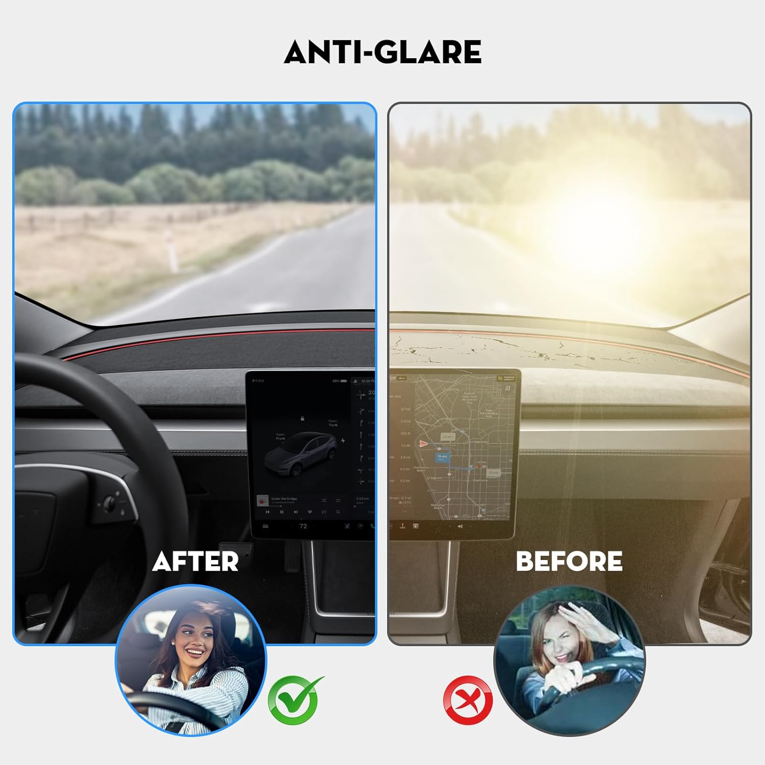 Tesstudio 2026 Anti-Glare and Dustproof Dashboard Cover Suede Dashboard Pad Dash Mat for tesla 3/Y