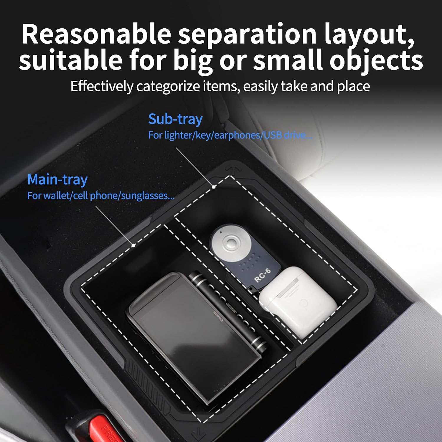 Tesla Model Y Standard Silicone Center Console Armrest Organizer Tray | Food-Grade Upper Box