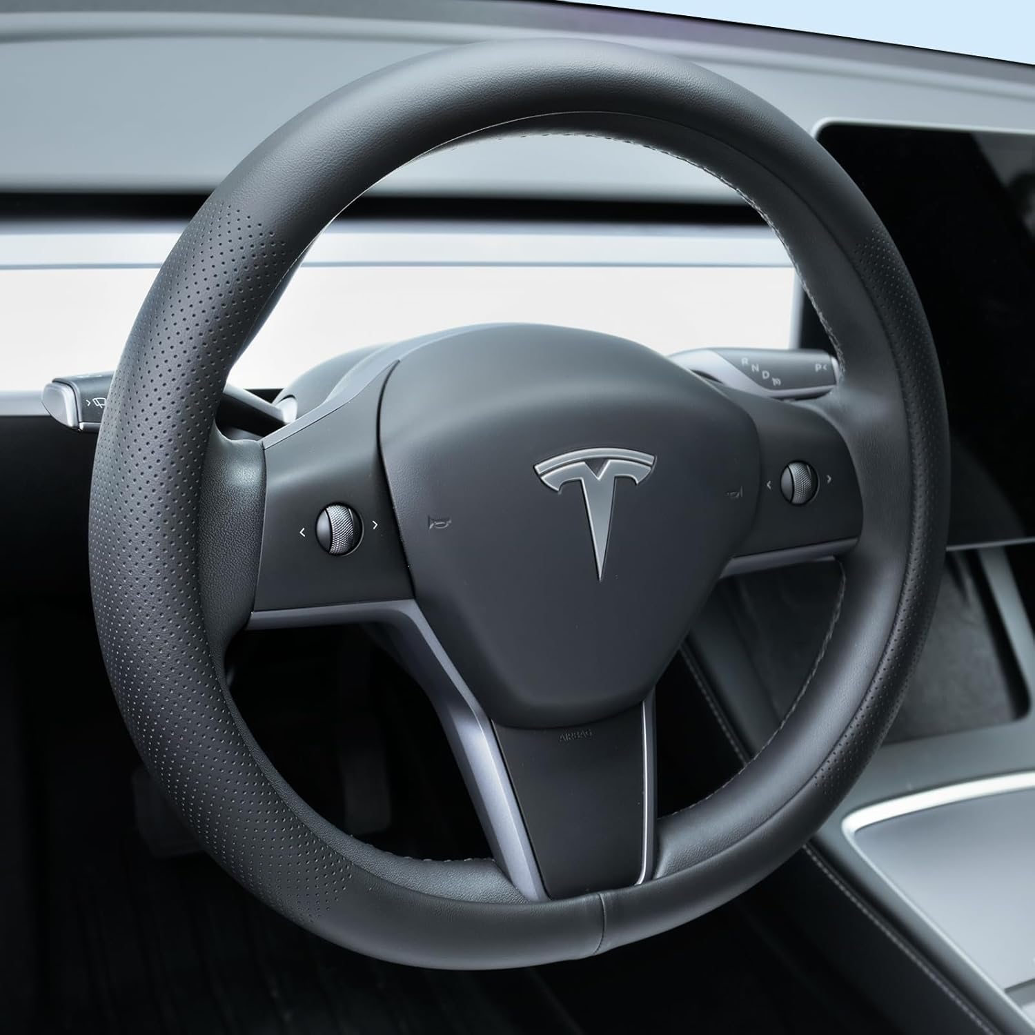 Tesstudio 2026 Non-Slip Breathable Nappa Leather Steering Wheel Protector Cover for Tesla Model 3/Y