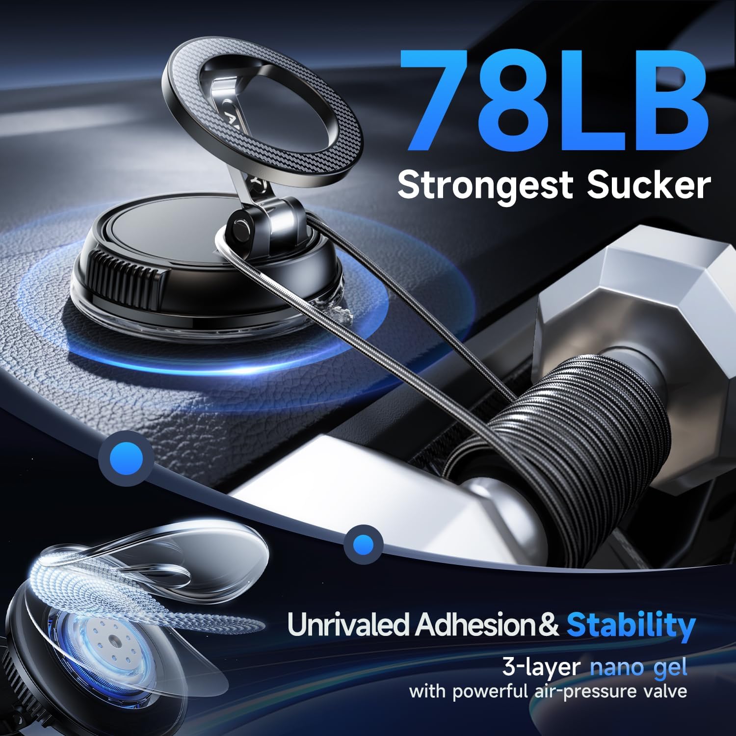 Magsafe Car Mount 360° Foldable Phone Holder for iPhone 17 Pro Max 16 15 14 13 12 Air Plus (Carbon Fiber)