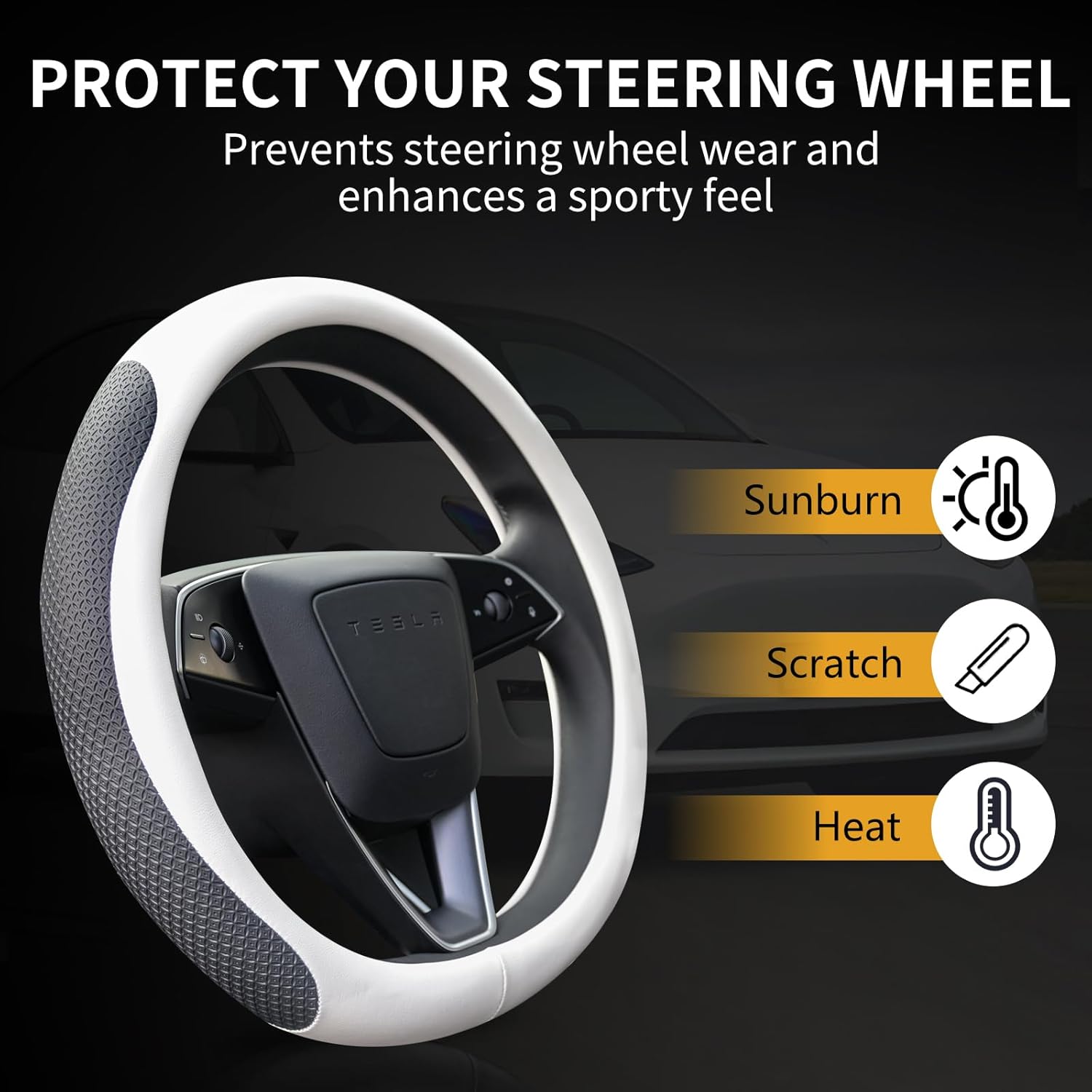 Tesstudio 2026 Non-Slip Breathable Nappa Leather Steering Wheel Protector Cover for Tesla Model 3/Y