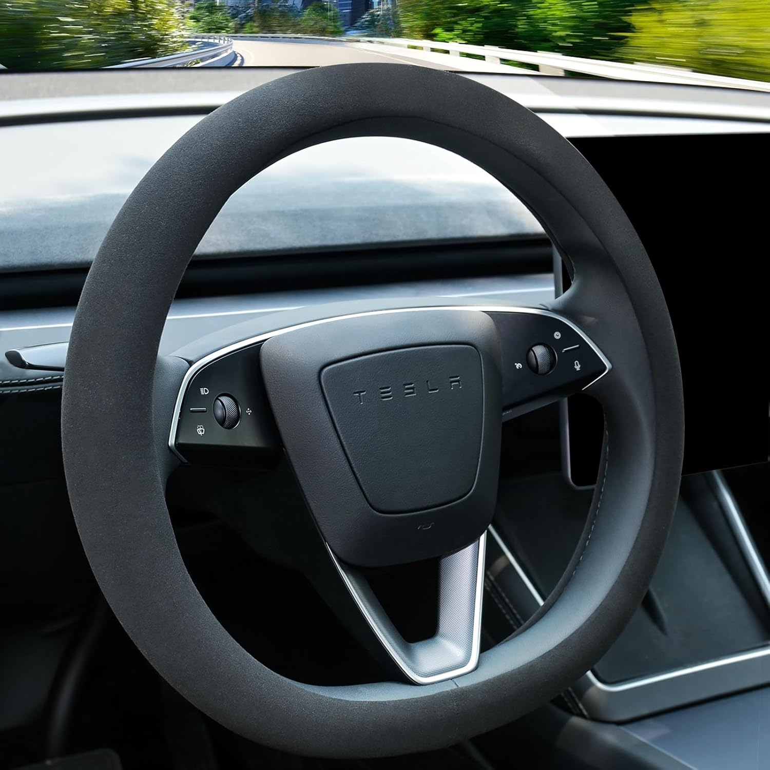 Tesstudio 2026 Non-Slip Breathable Nappa Leather Steering Wheel Protector Cover for Tesla Model 3/Y