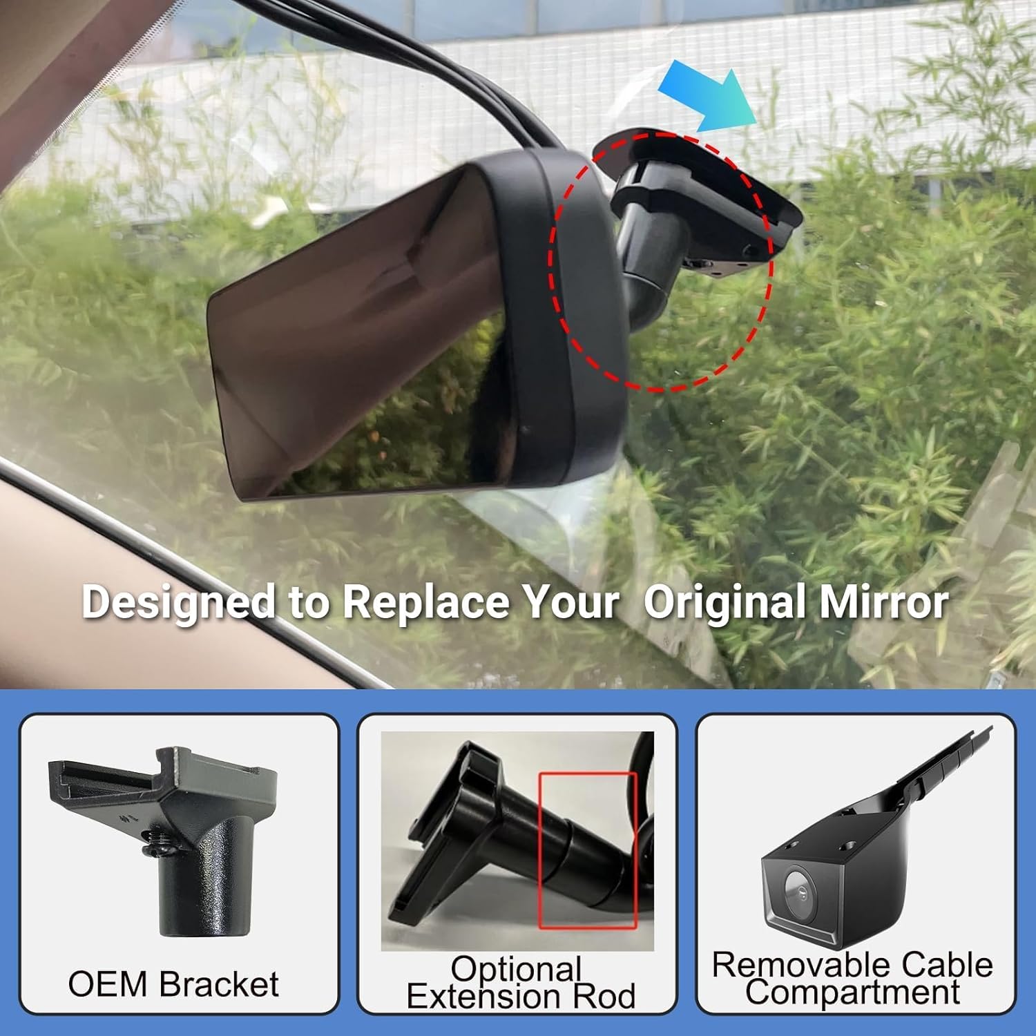 8.2 Inch OEM Rear View Mirror Camera, Dash Cam, Detached Front Lens, 2K, IPS Screen, Night Vision, Parking Monitor, 32GB SD, for Trucks, Vans, SUVs