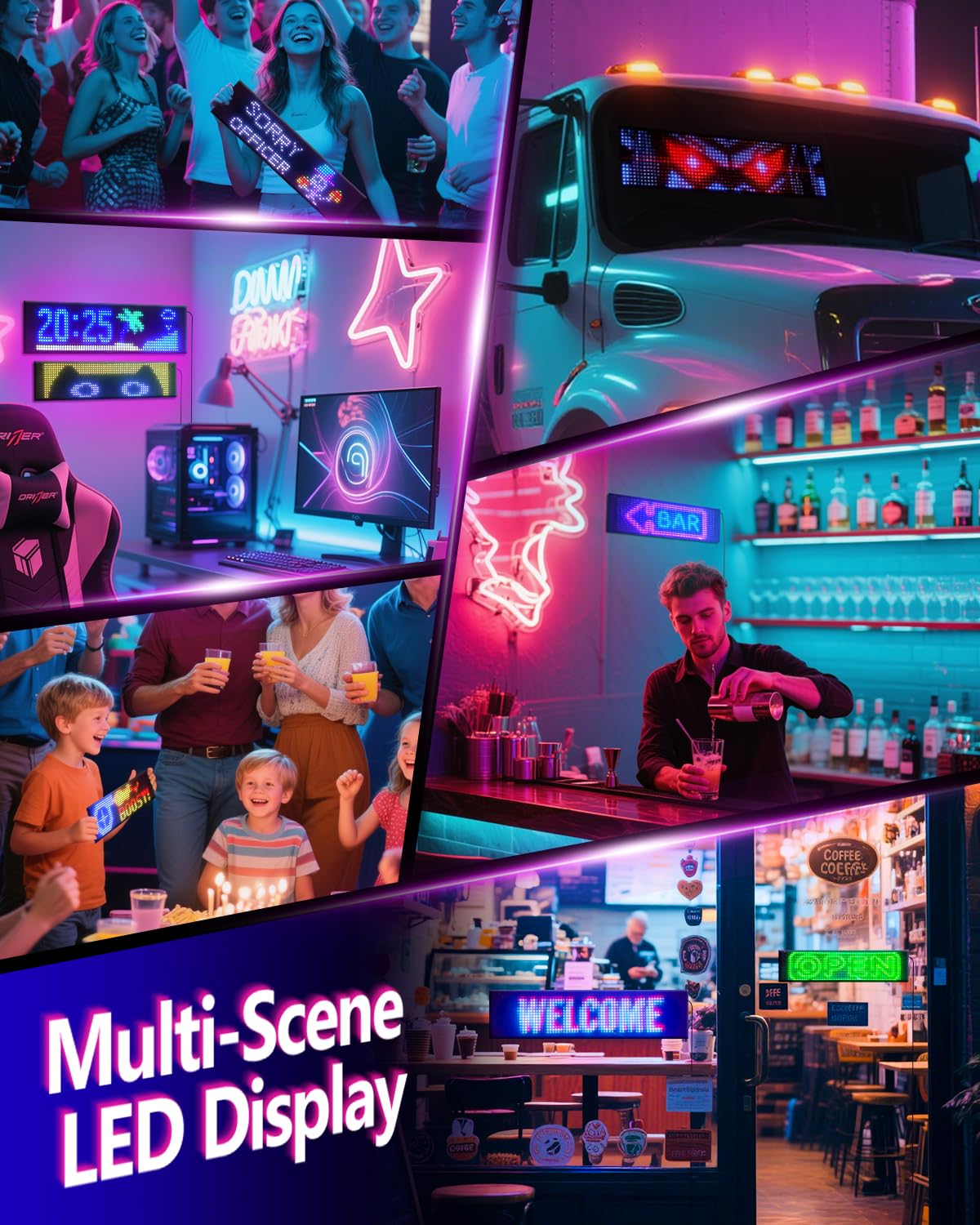 Multifunctional Bright Programmable Flex LED Display for Cars/SUVs/Trucks/Tesla/Multi-Scene