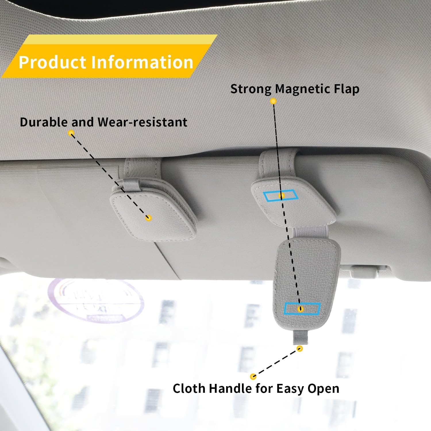 Tesstudio 2026 Sunglass Holder for Car, Magnetic Leather Sunglasses Holder and Ticket Card Clip, Car Visor Accessories