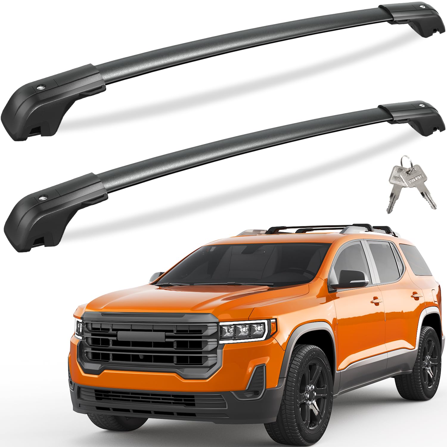 Roof rack cross bars — lockable end cap close-up