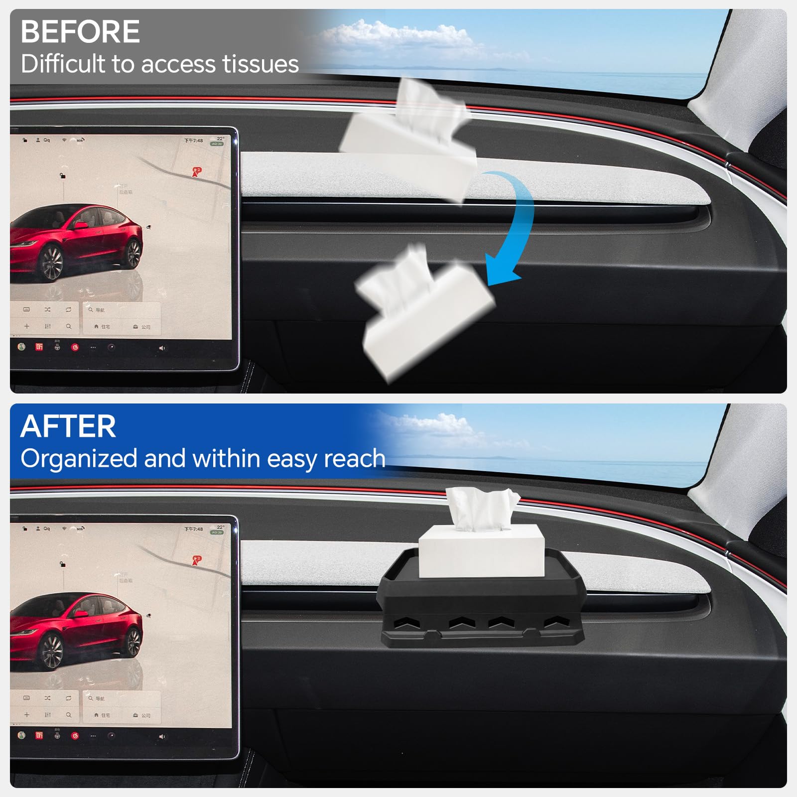 Tesla Model 3 Highland & Model Y Juniper/Standard Dashboard Hidden Storage Box - Behind Screen Organizer