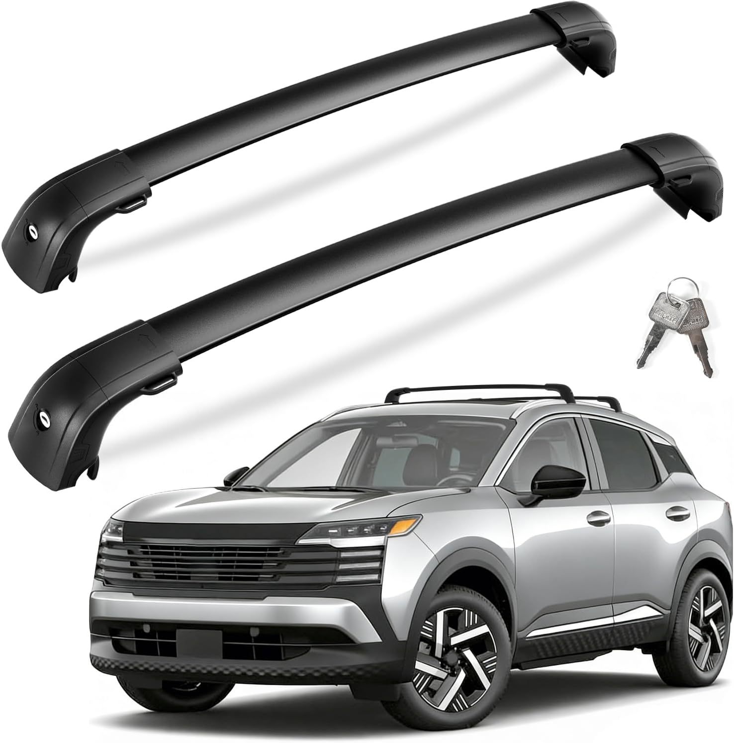 300lb Lockable Roof Rack Cross Bars for 2025 2026 Nissan Kicks – Heavy Duty Aluminum, Anti-Theft, Flush Side Rails