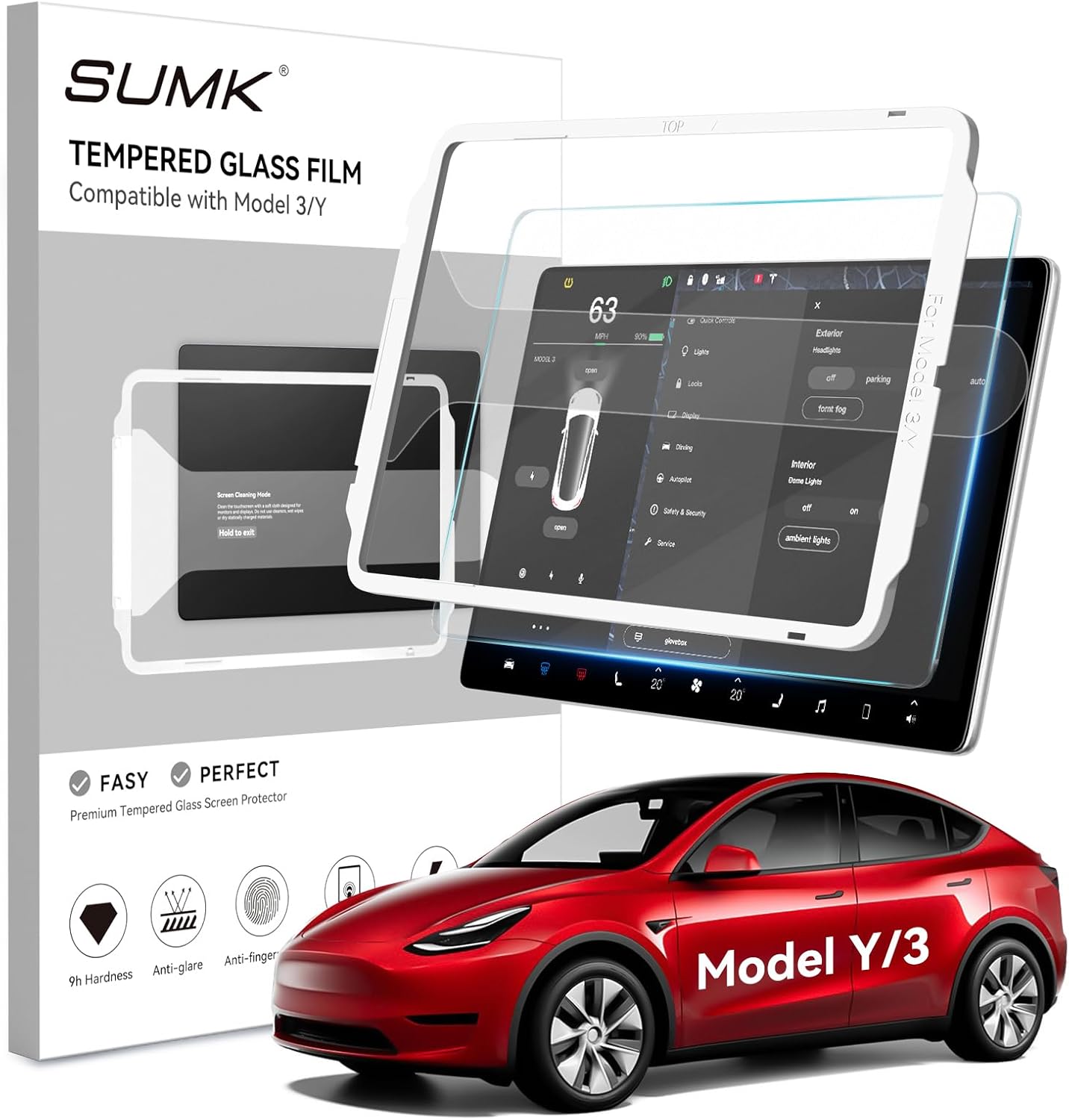 Tesstudio 2026 HD & 9H Anti-scratch Tempered Glass Screen Protector for Tesla Model 3/Y Accessories