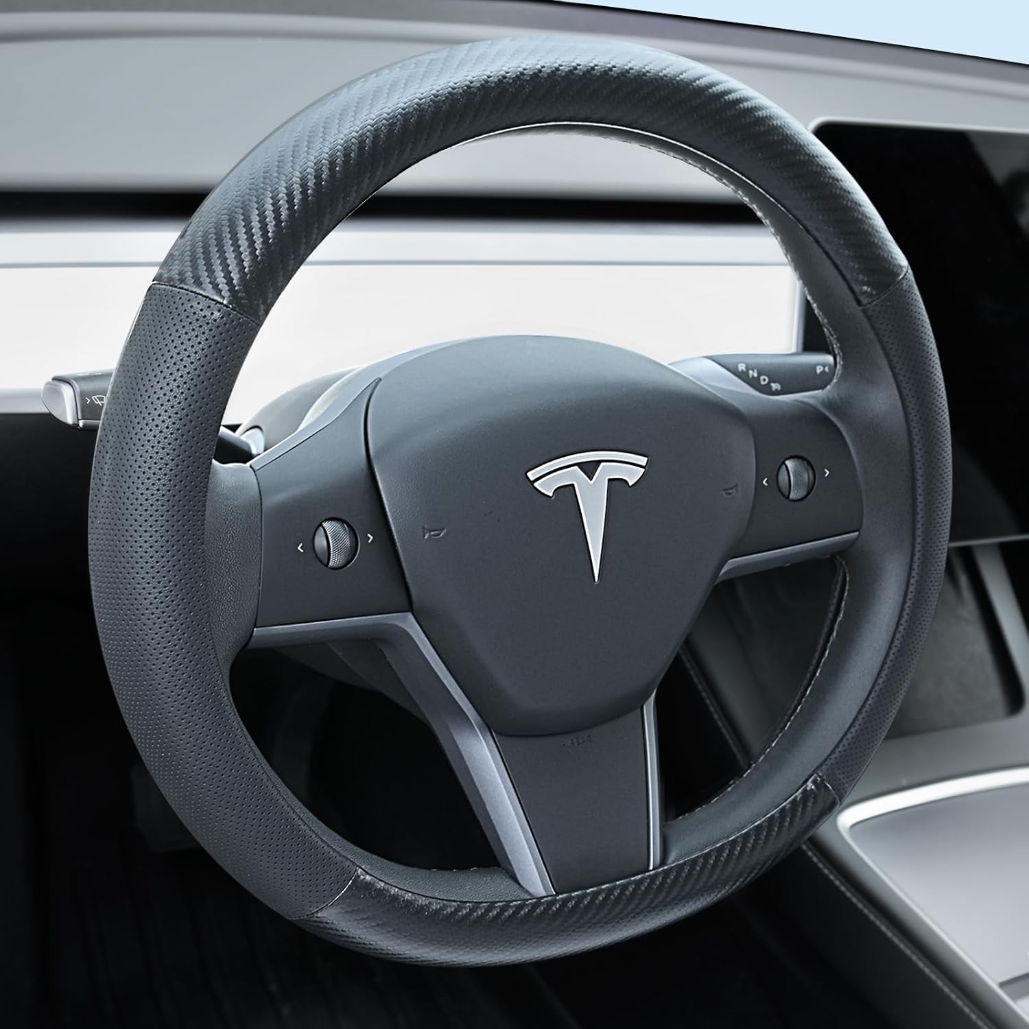 Tesstudio 2026 Non-Slip Breathable Nappa Leather Steering Wheel Protector Cover for Tesla Model 3/Y
