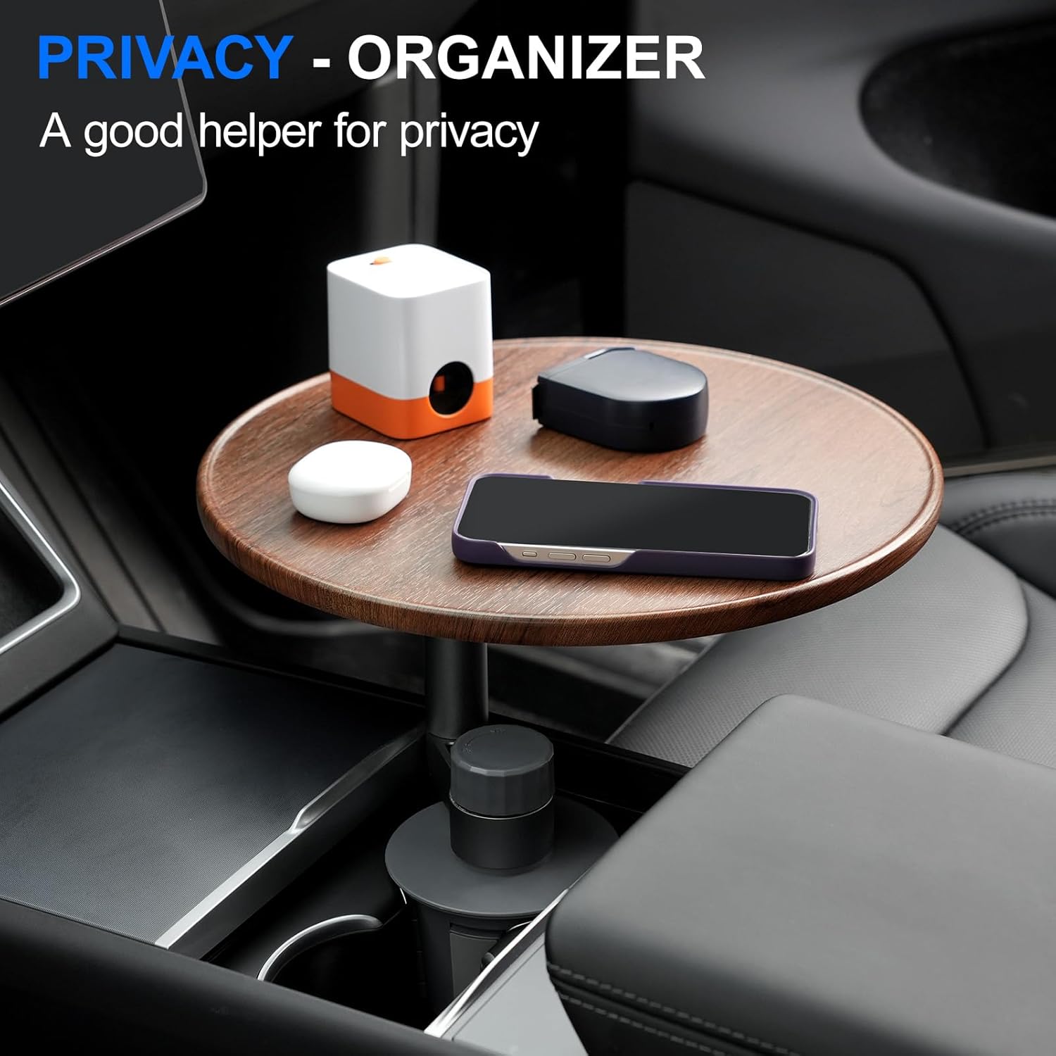2026 360° Rotating Cup Holder Tray Organizer for Car Center Console, Steering Wheel Tray, Detachable Snack/Drink/Phone Holder for Tesla/Car