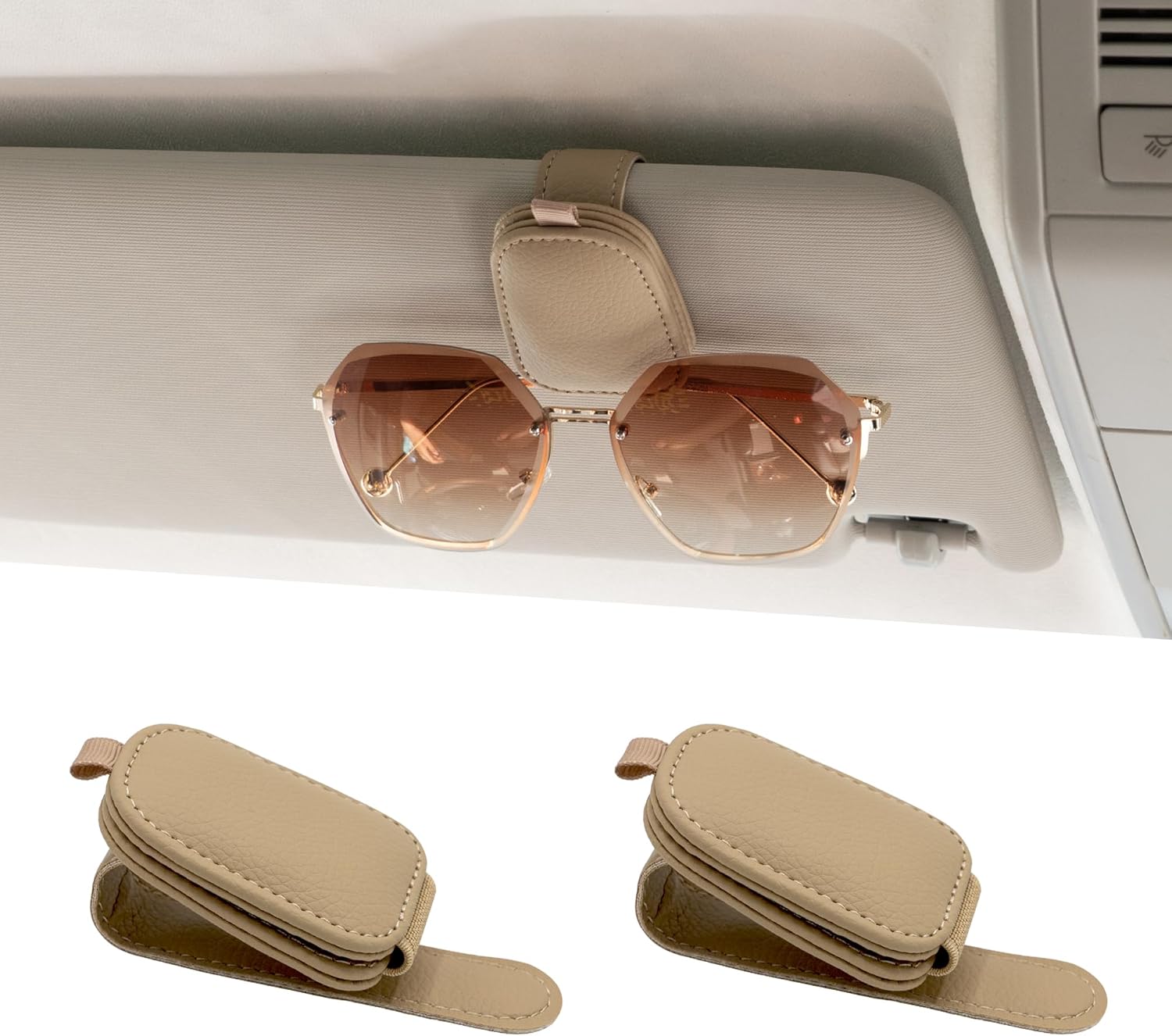 Tesstudio 2026 Sunglass Holder for Car, Magnetic Leather Sunglasses Holder and Ticket Card Clip, Car Visor Accessories