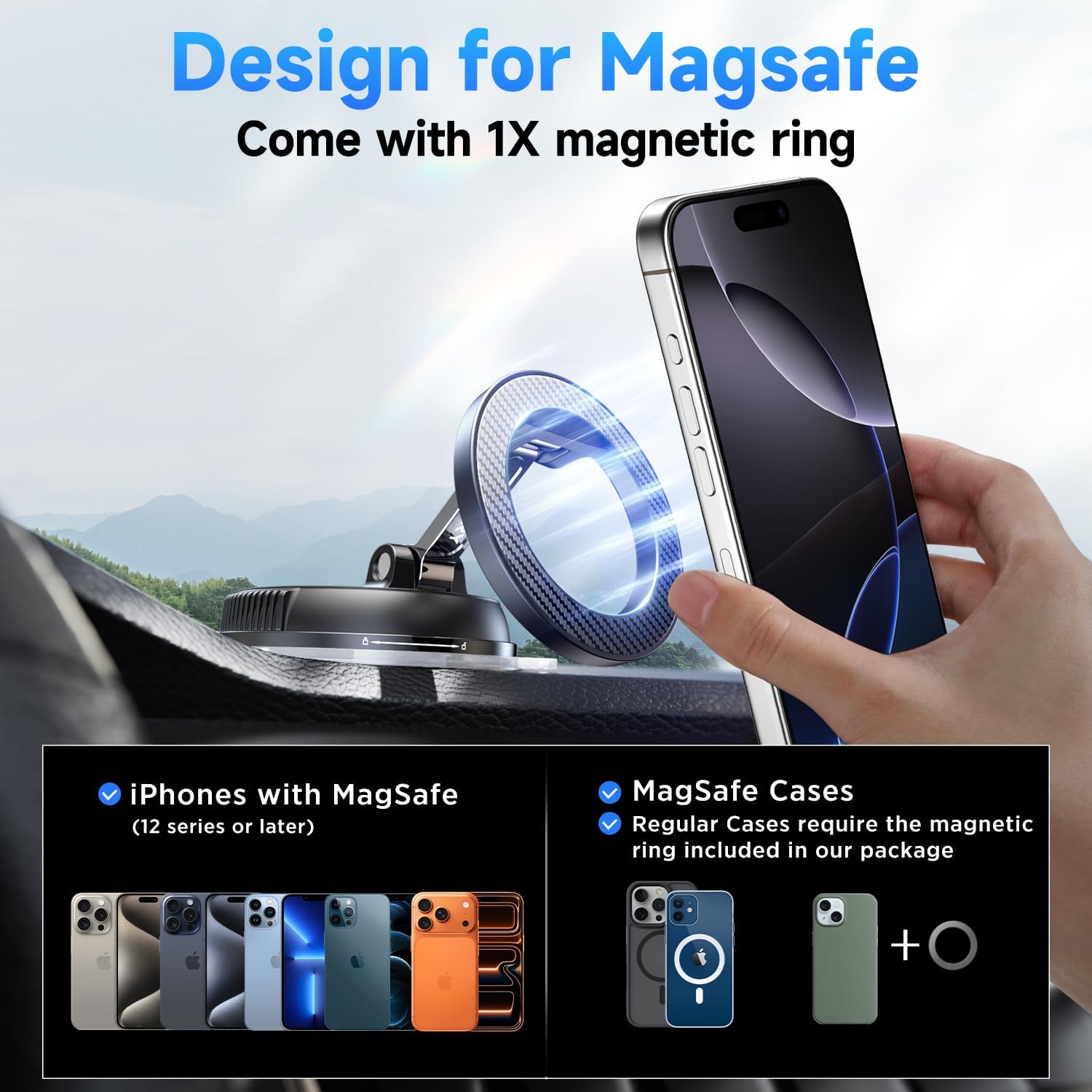 Magsafe Car Mount 360° Foldable Phone Holder for iPhone 17 Pro Max 16 15 14 13 12 Air Plus (Carbon Fiber)