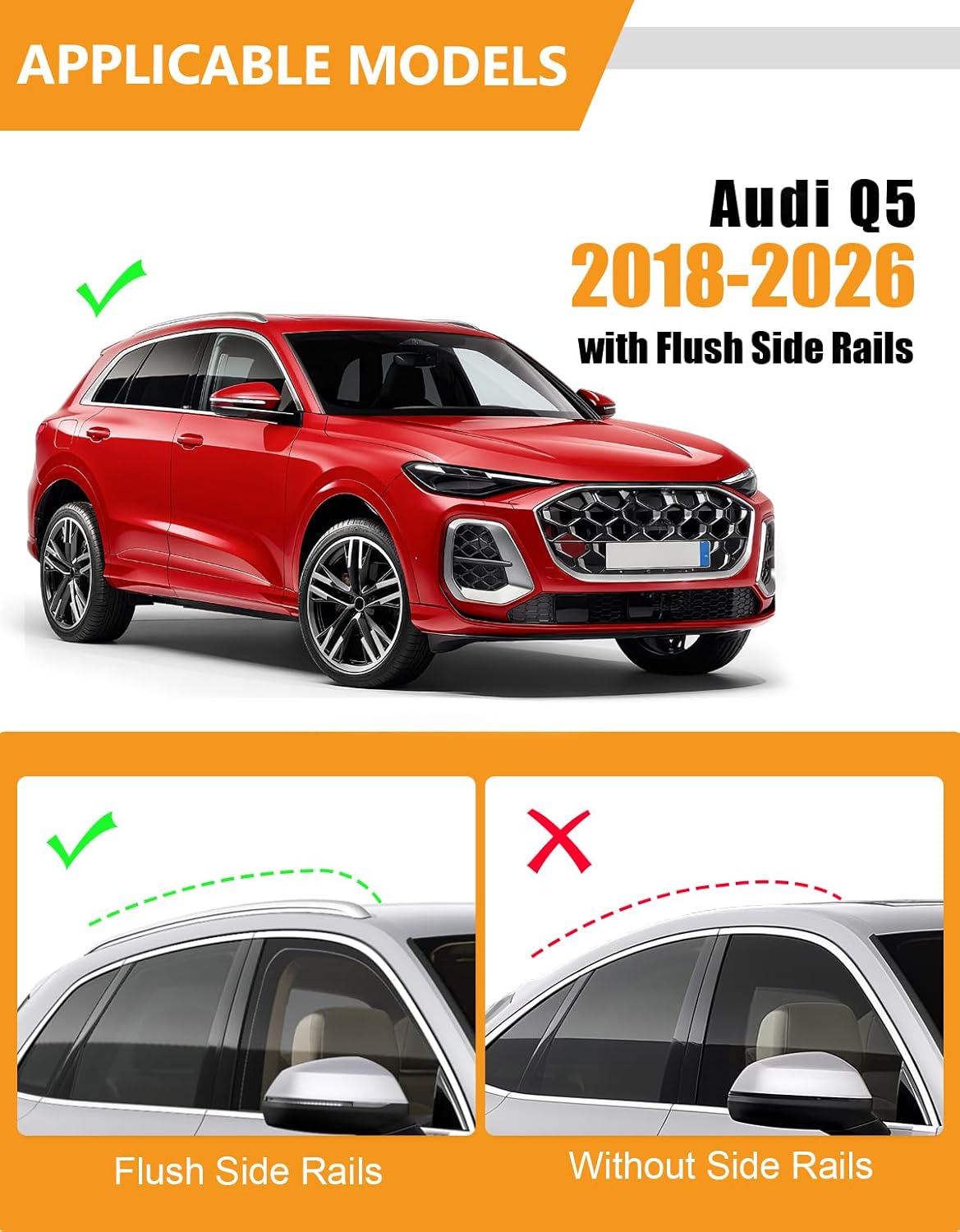 300lb Lockable Roof Rack Cross Bars for Audi Q5 2018-2026 | Heavy Duty Aluminum Crossbars with Anti-Theft Lock
