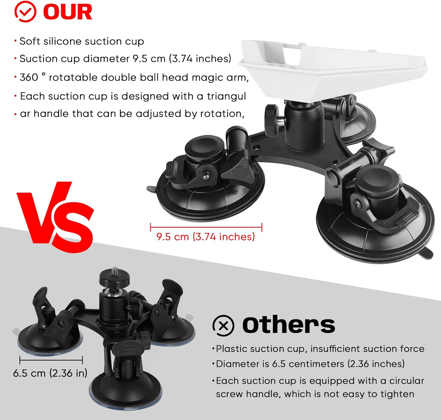 Starlink Mini Roof Triangular Suction Cup Mount 360 ° Horizontal Adjustment Suitable for Smooth Surface Installation Such as roof/sunroof/RV/Windows