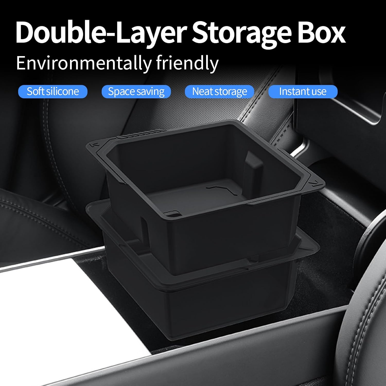 Tesla Model Y Standard Silicone Center Console Armrest Organizer Tray | Food-Grade Upper Box