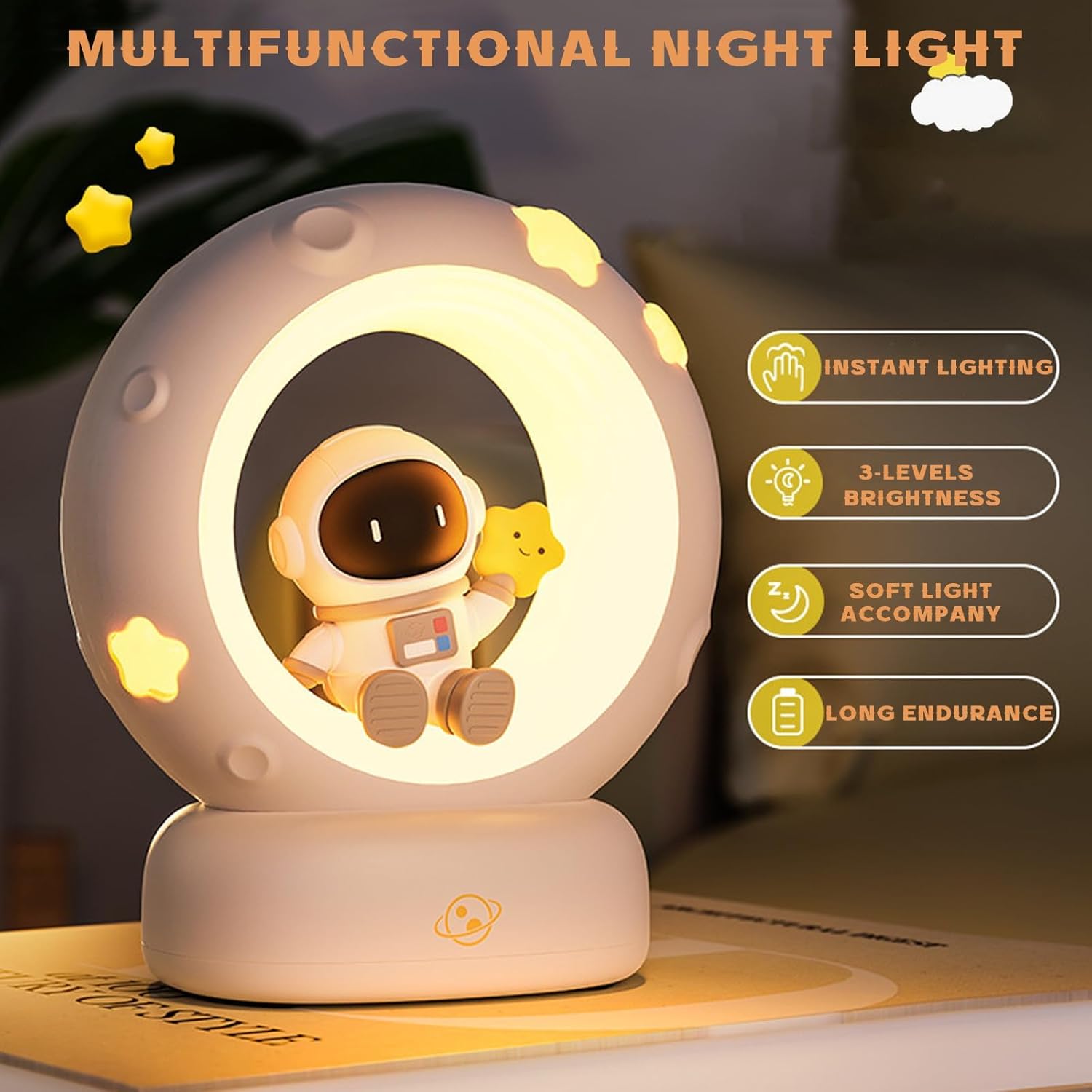 Space Astronaut Kitty LED Night Light for Kids, Nursery Night Light Rechargeable Table Lamp