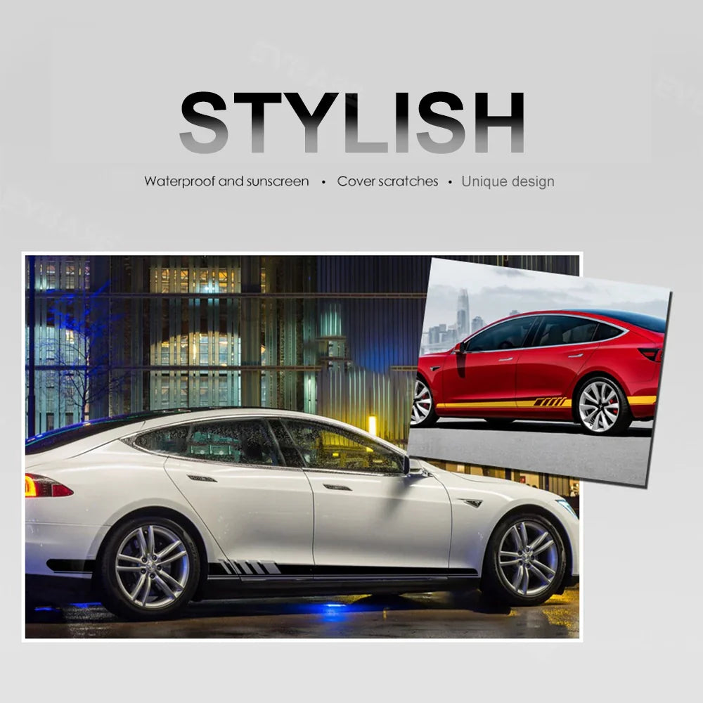 Side Skirt Decal DIY Sticker Side Body Racing Stripe Sticker For Tesla Model 3/Y/S/X