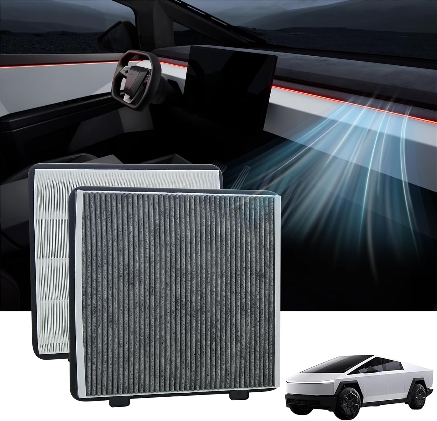 Air Filter for Tesla Cybertruck with Activated Carbon – Trunk Air Inlet Replacement (1 Pack)