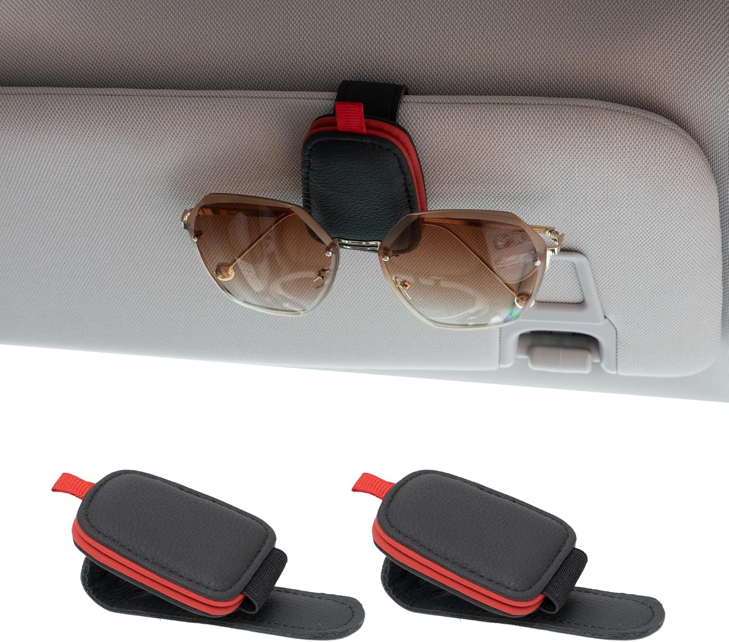 Tesstudio 2026 Sunglass Holder for Car, Magnetic Leather Sunglasses Holder and Ticket Card Clip, Car Visor Accessories