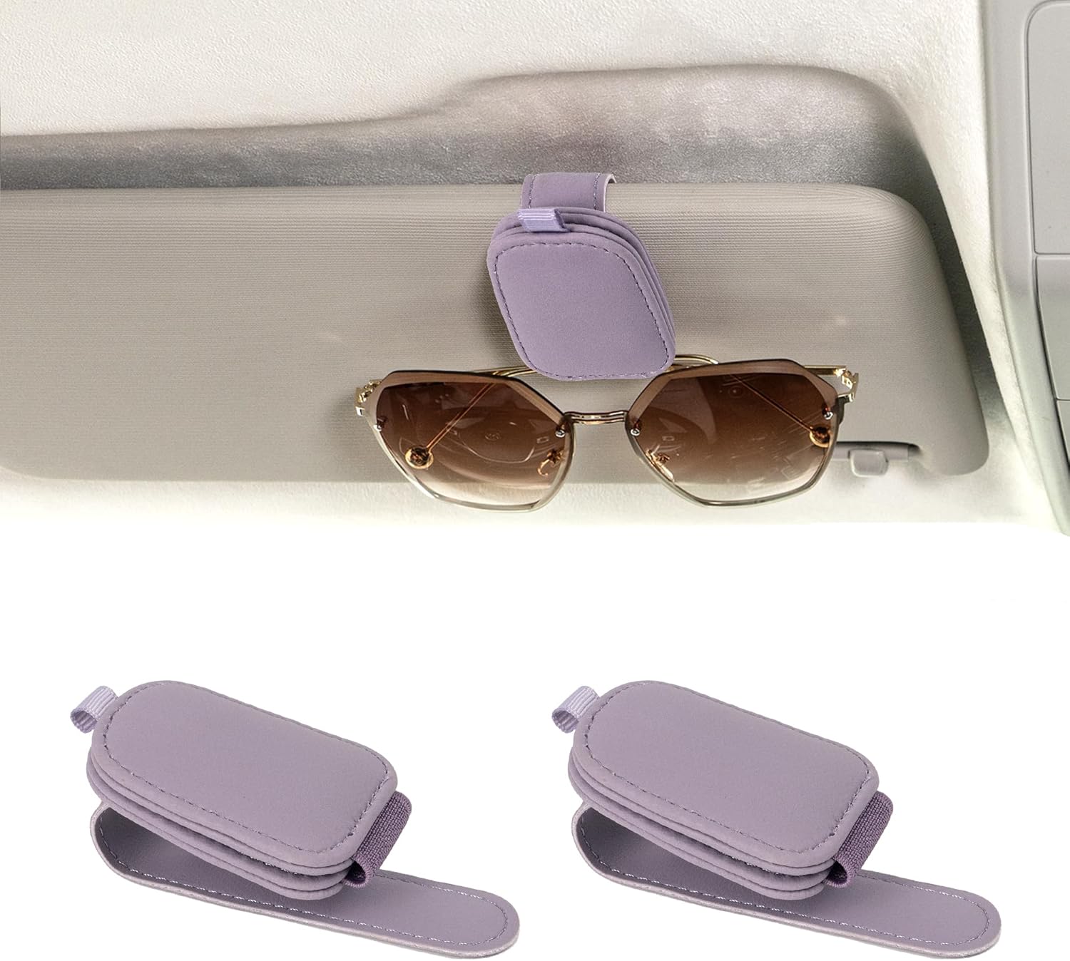 Tesstudio 2026 Sunglass Holder for Car, Magnetic Leather Sunglasses Holder and Ticket Card Clip, Car Visor Accessories